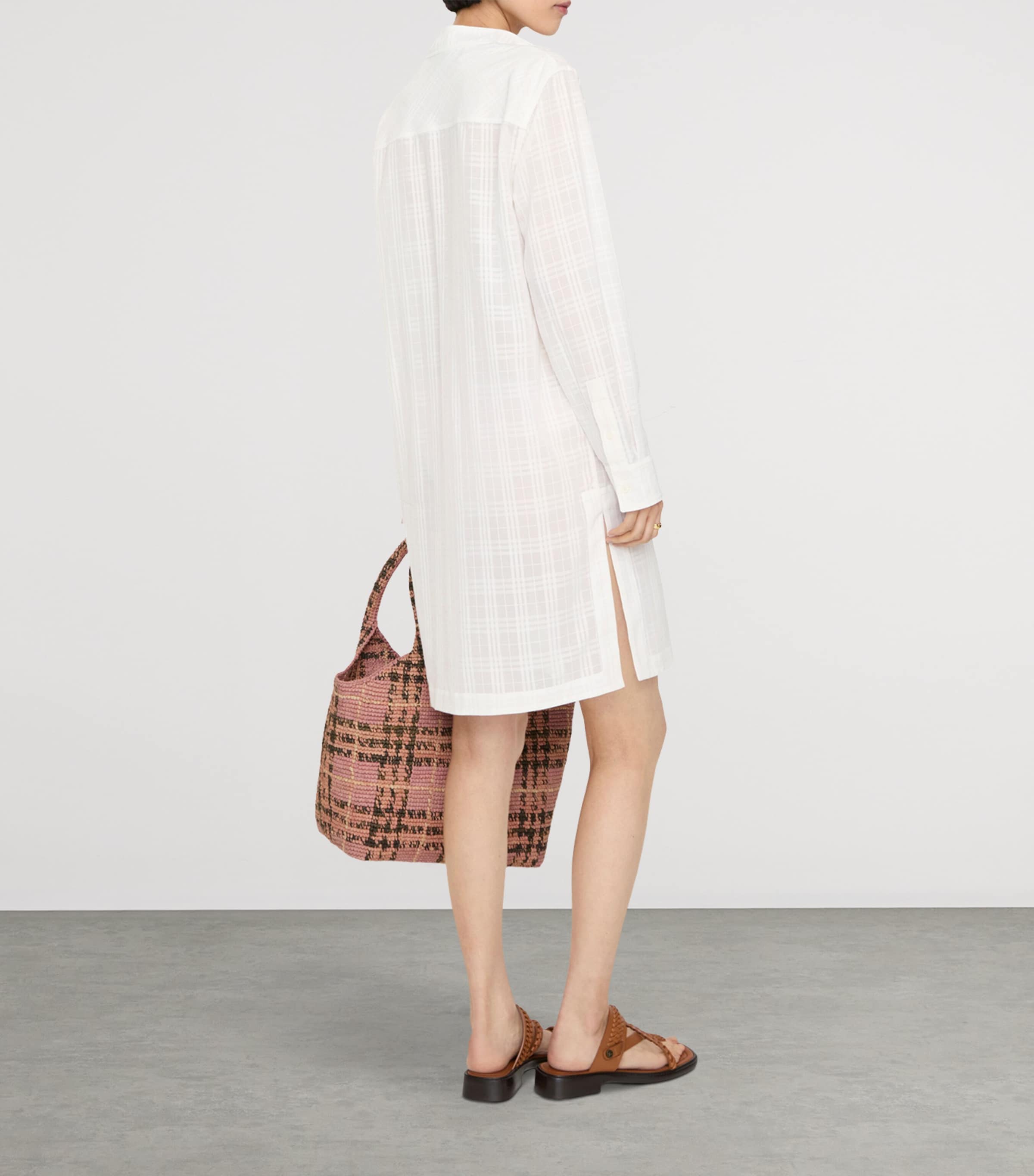 Burberry Womens Cotton Voile Mini Dress Chalk White Ip Check Image 3