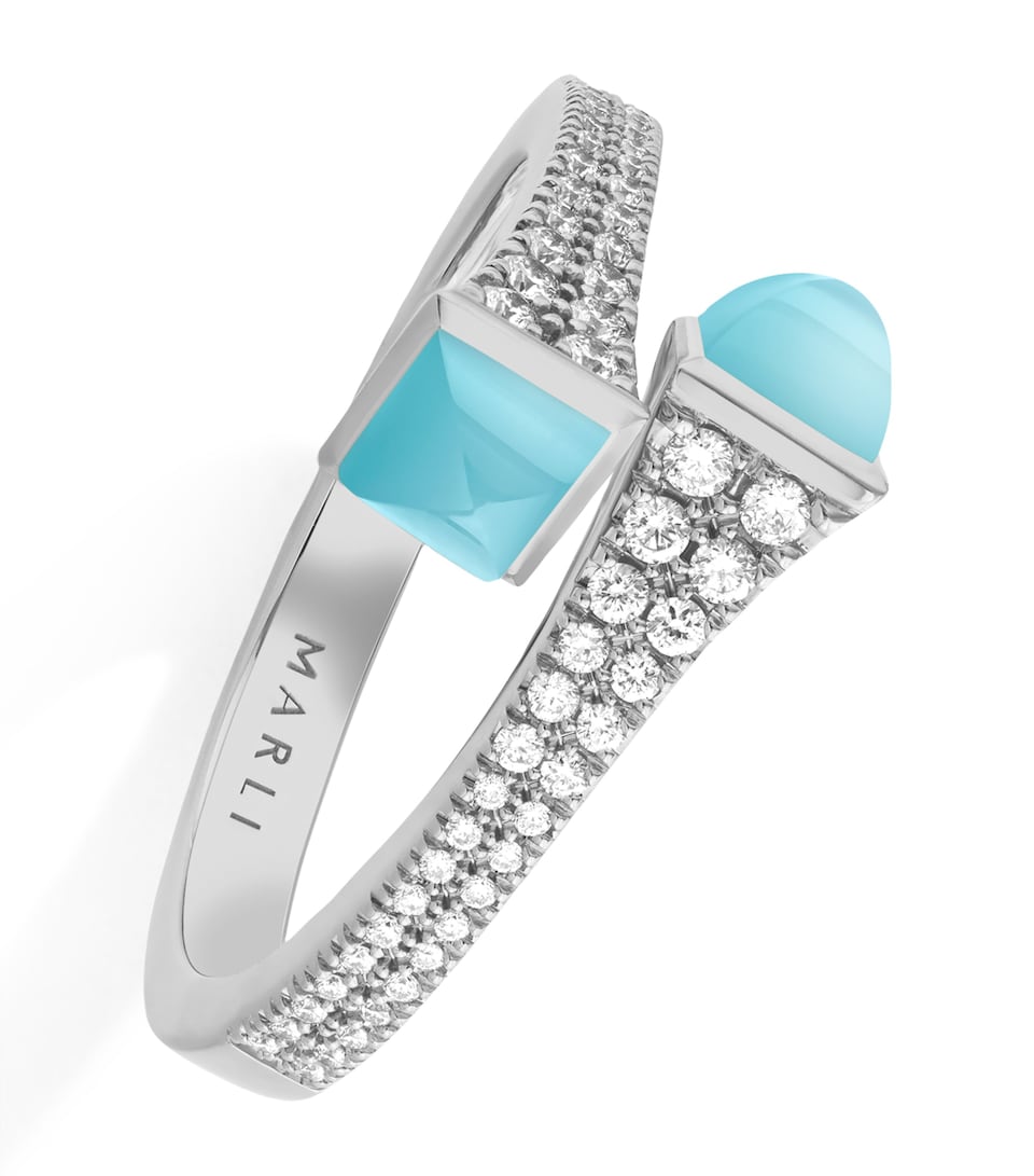 White Gold, Diamond and Sea Blue Chalcedony Cleo Ring