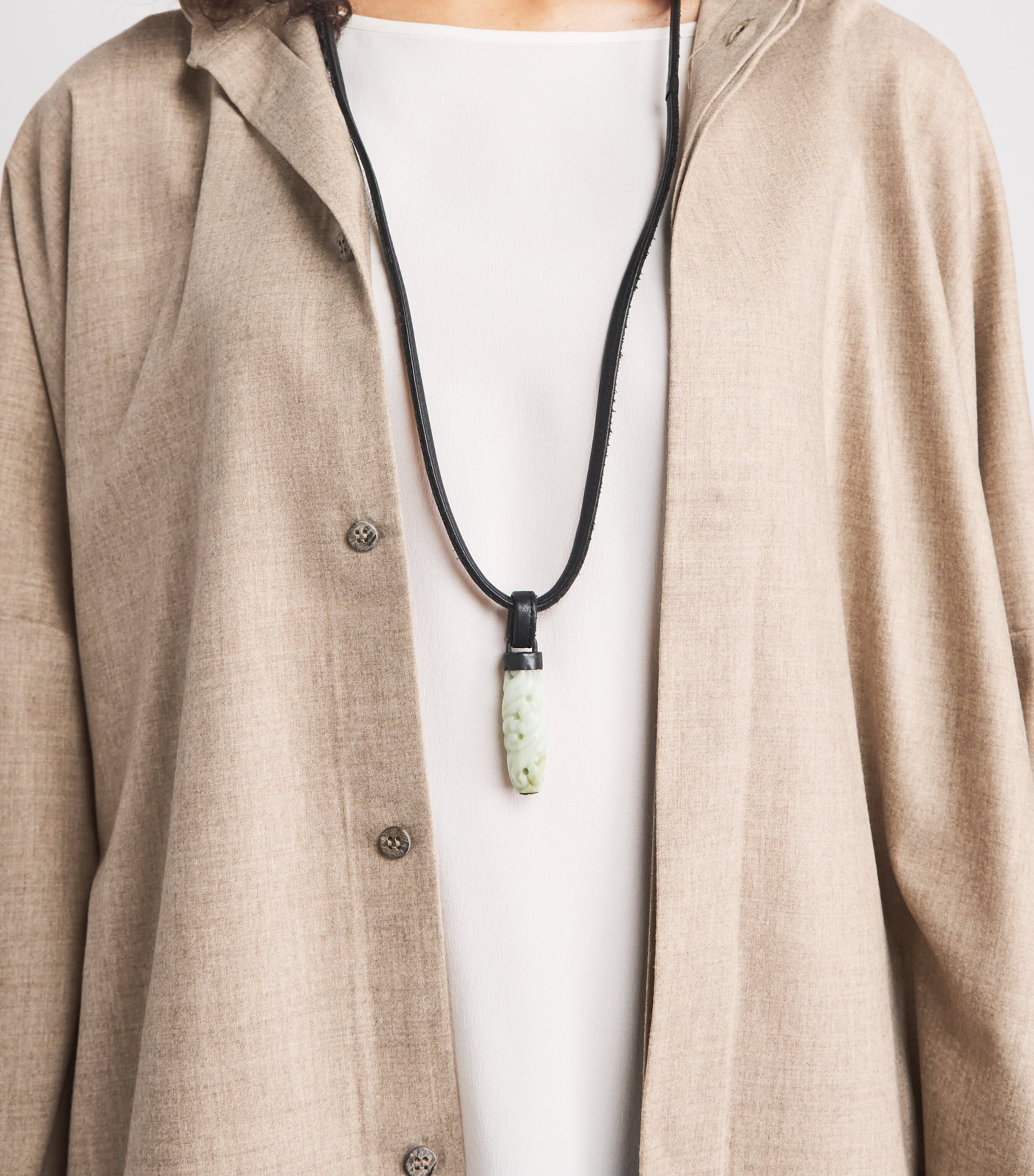 Eskandar Womens Virgin Wool-Cashmere Double Stand-Collar Shirt Natural Image 3