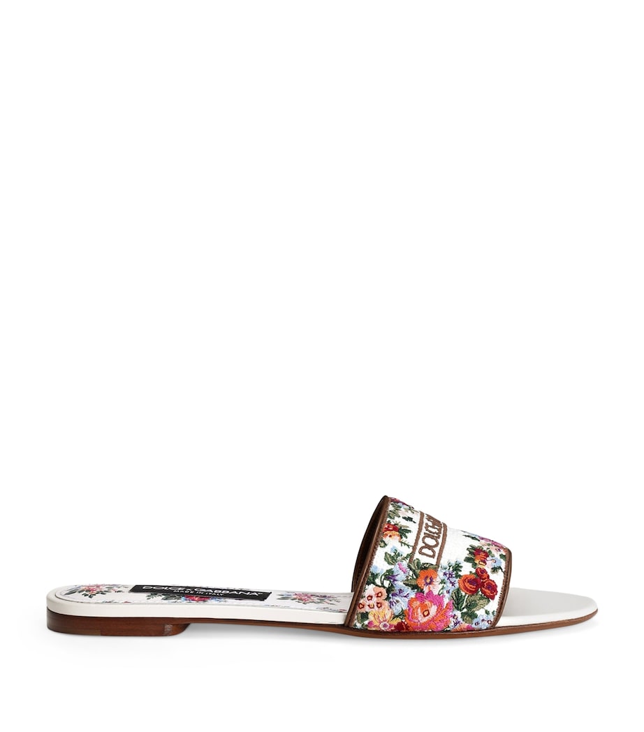 Dolce&Gabbana Leather Embroidered Floral Slides Whit Image 1