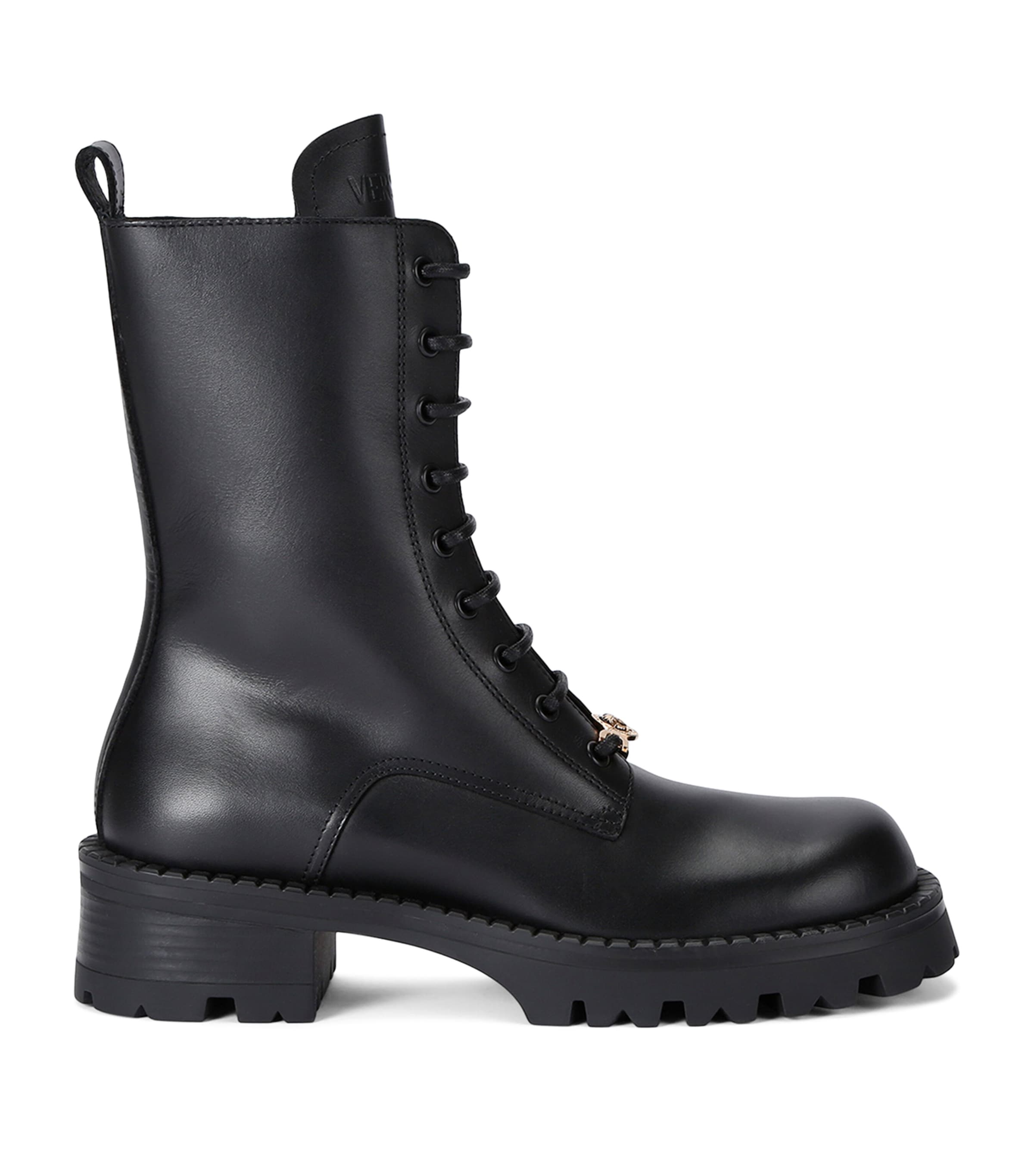 Versace Leather Medusa '95 Lace-up Boots In Black