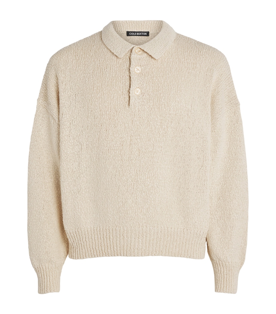 COLE BUXTON Mens Cotton Beach Polo Sweater Vintage White Image 1