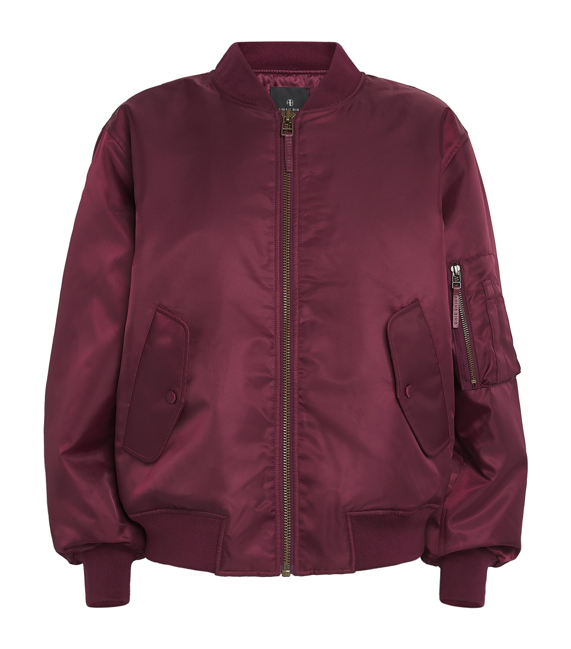 ANINE BING Womens Cropped Leon Bomber Jacket Burgundy Image 1