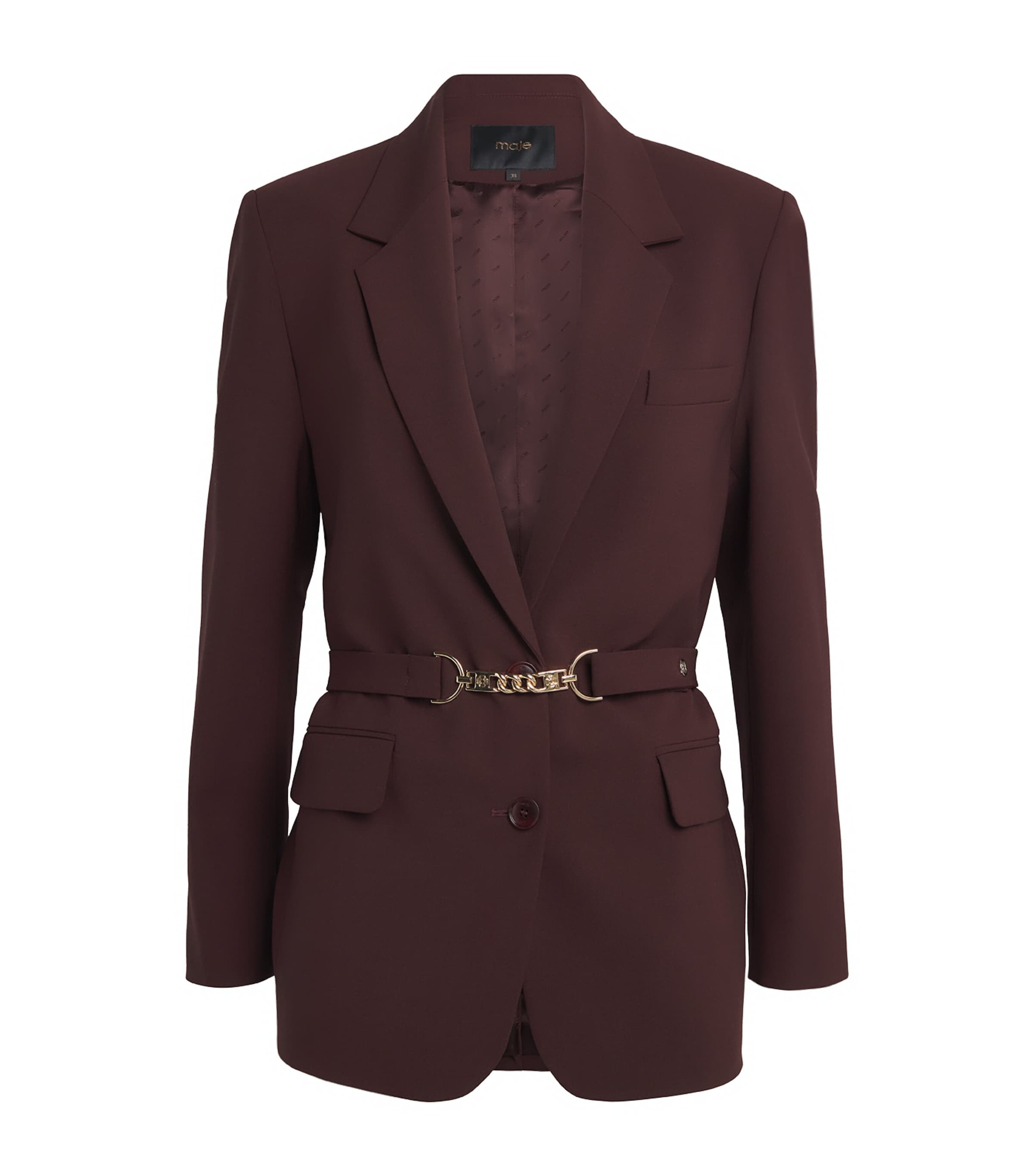 Wool-Blend Belted Blazer BURGUNDY Image 1