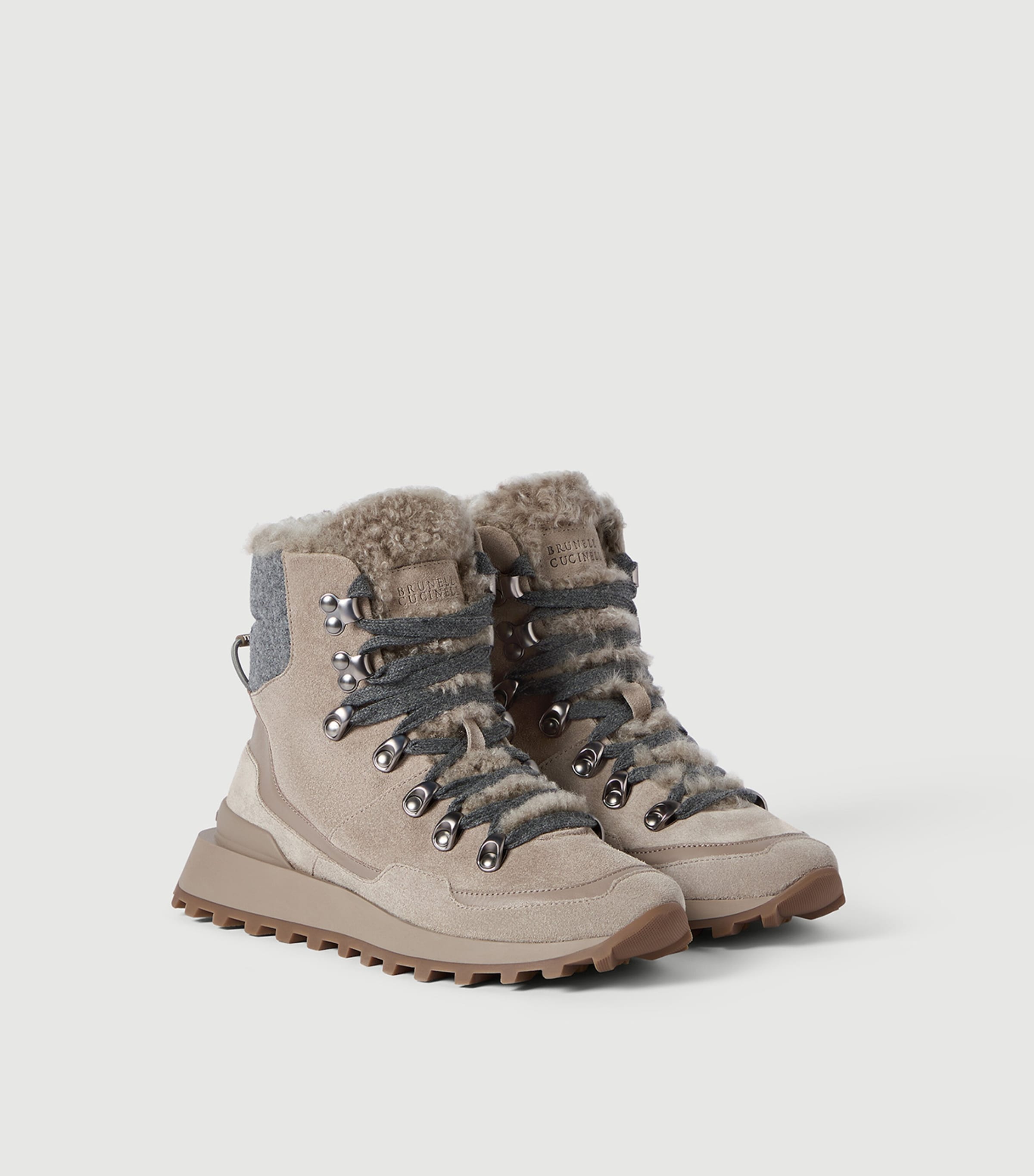 Brunello Cucinelli Suede Shearling-Trim Hiking Boots Image 1