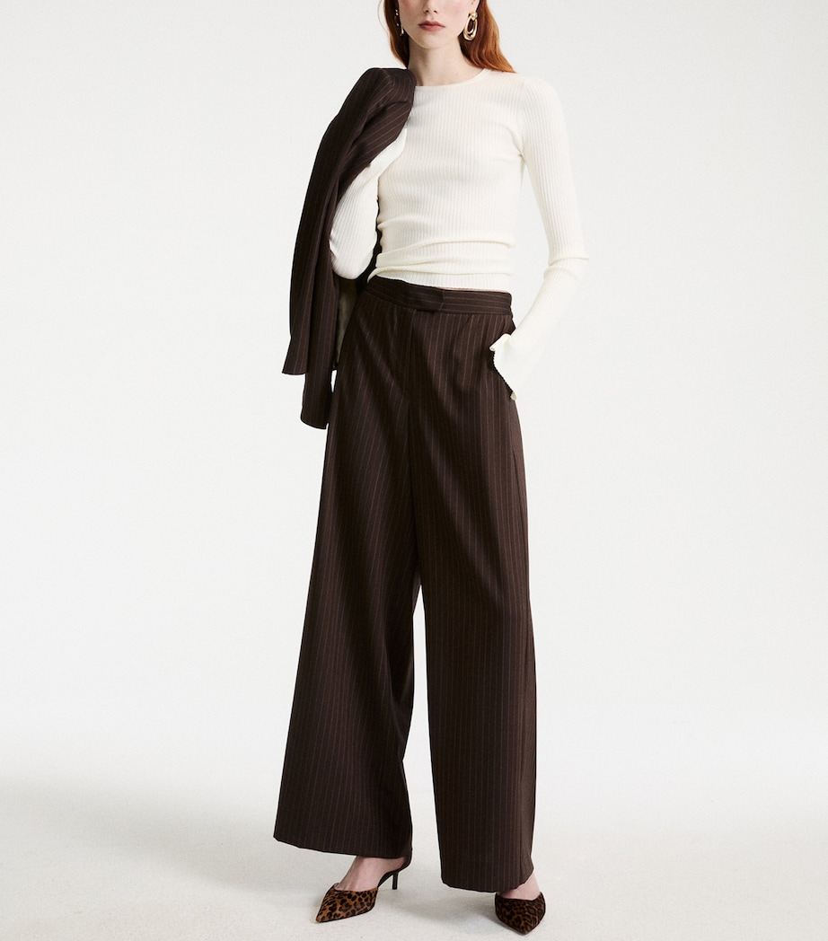 Marella Womens Wool-Blend Pinstripe Wide-Leg Trousers Brown Image 4