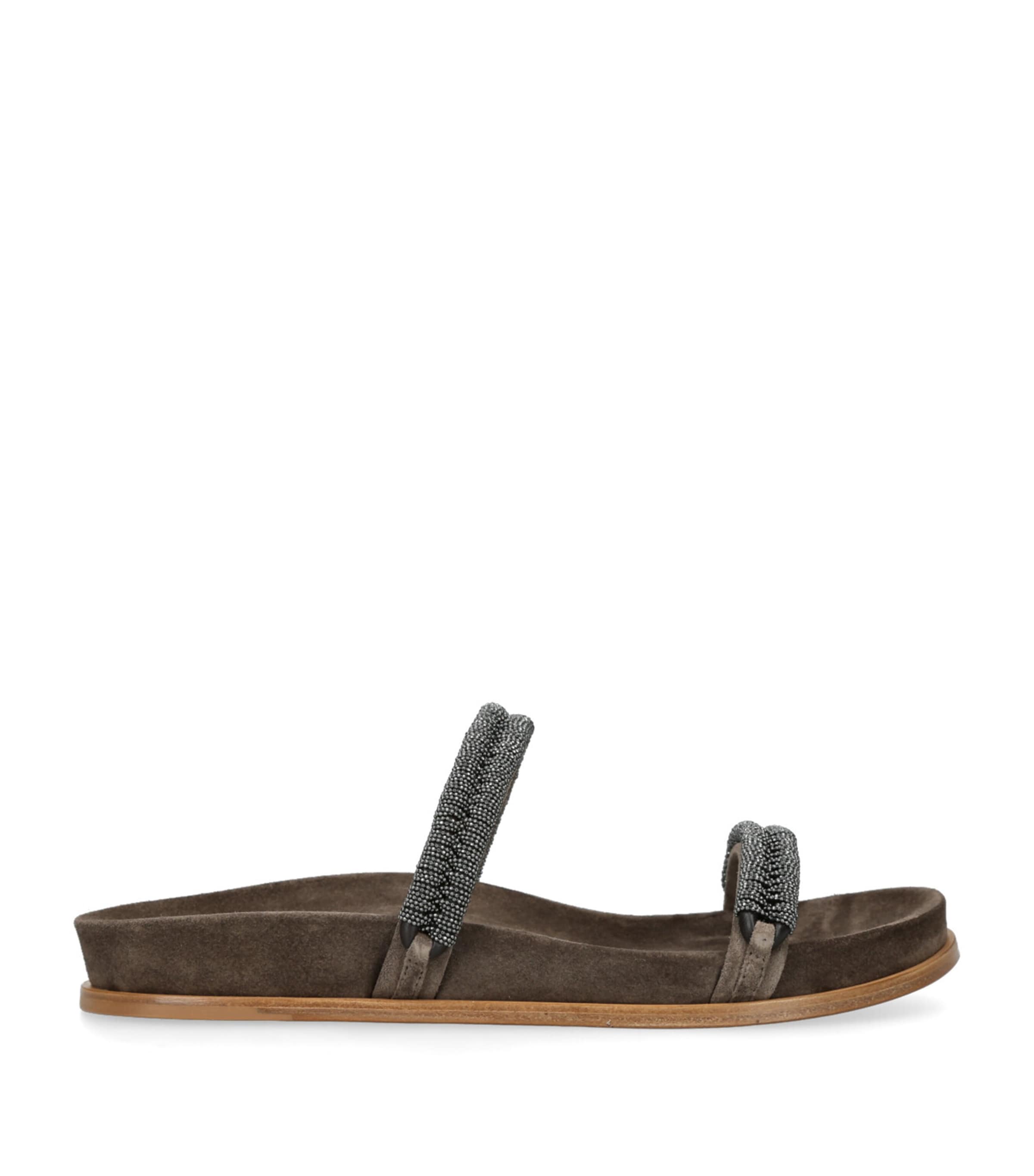 Shop Brunello Cucinelli Leather Monili Slides In Brown