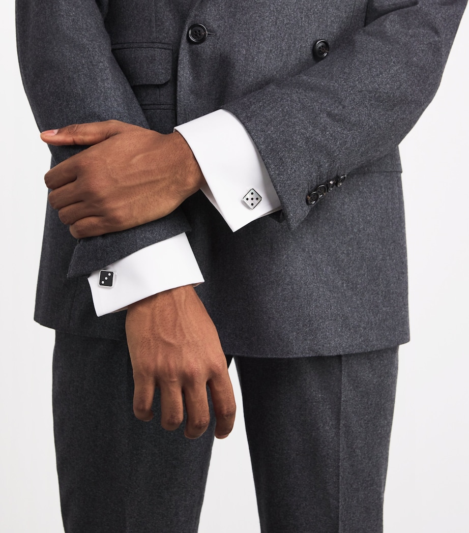 Onyx and Mother-of-Pearl Dice Cufflinks SILVER Image 2