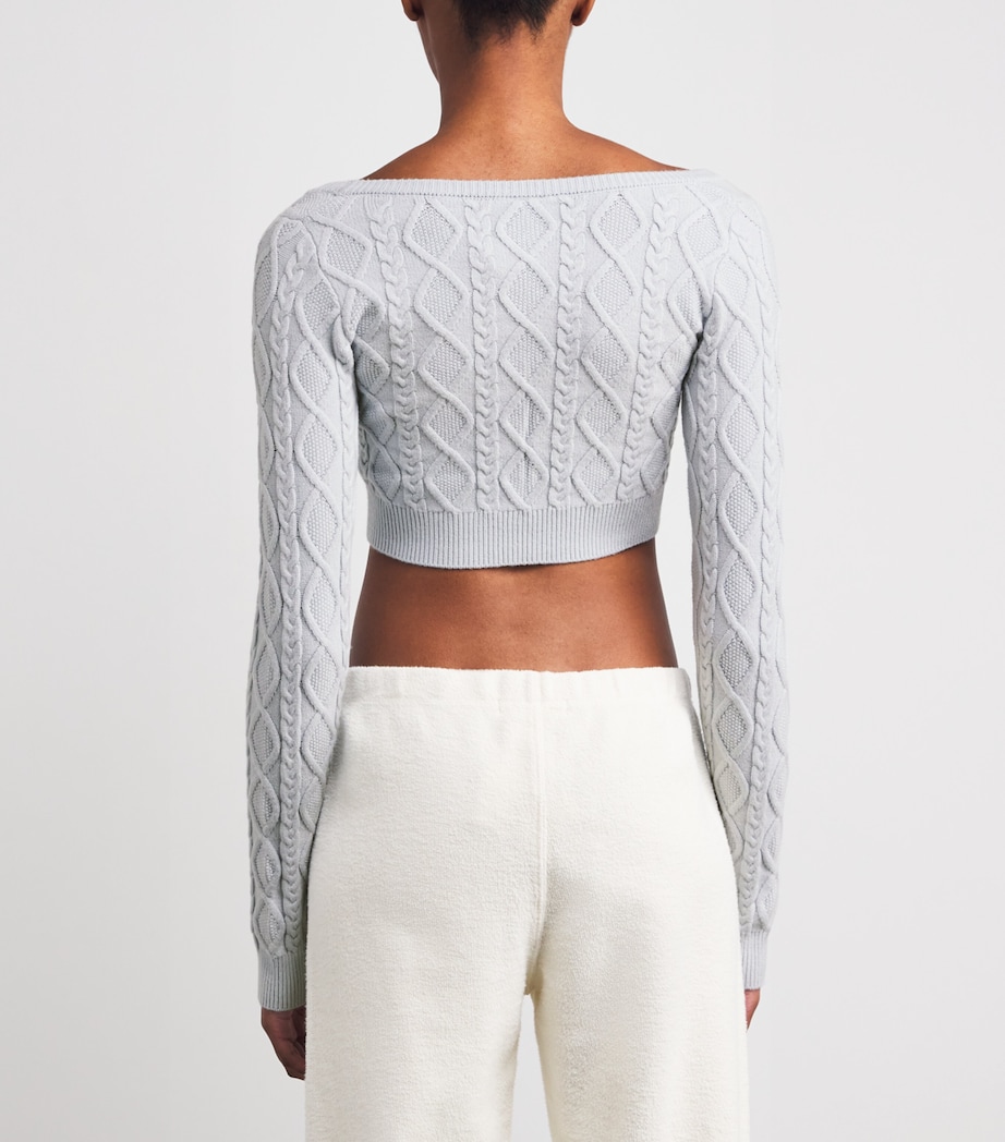 Cable-Knit Snow Bunny Cropped Cardigan ZEN BLUE Image 4