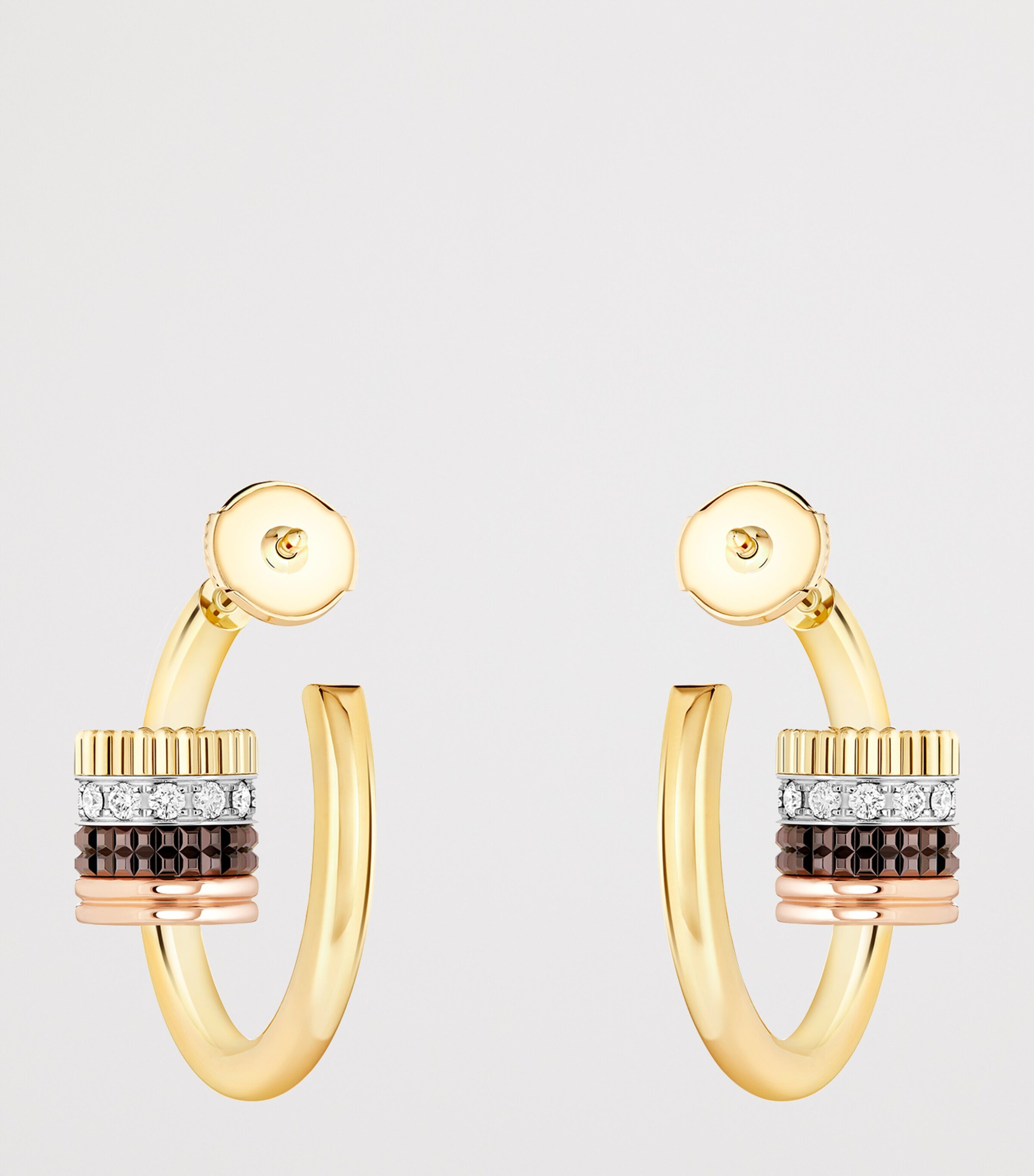 Mixed Gold and Diamond Quatre Classique Hoop Earrings YELLOW GOLD Image 3