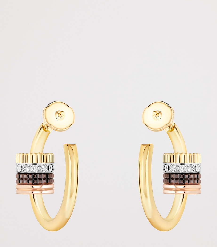 Mixed Gold and Diamond Quatre Classique Hoop Earrings YELLOW GOLD Image 3