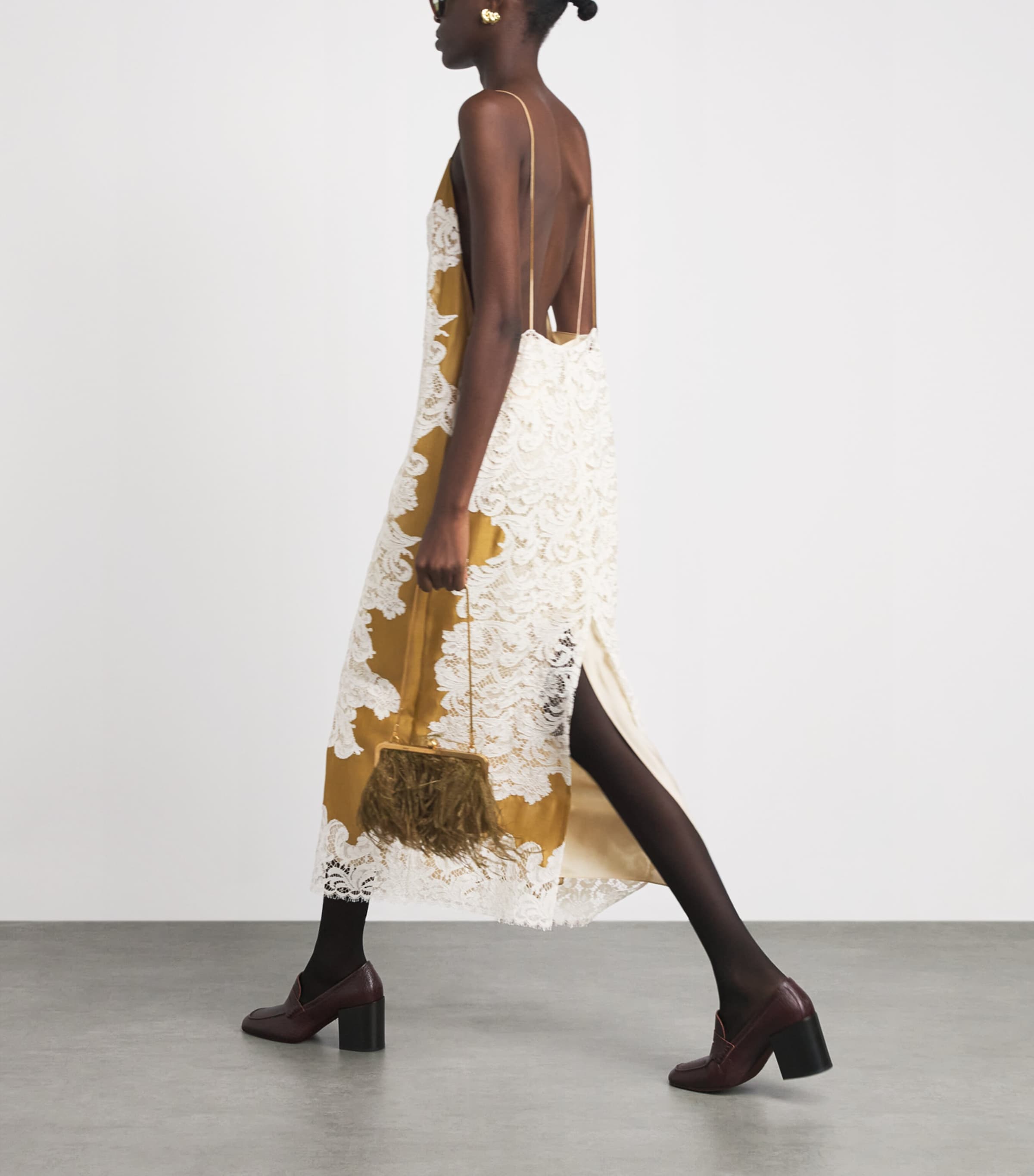Khaite Womens Silk-Lace Nevis Midi Dress Bronze Image 2