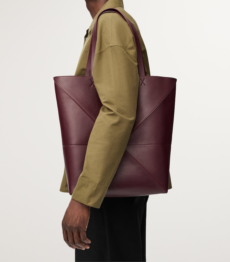 LOEWE Mens XL Leather Puzzle Fold Tote Bag Dark Burgundy Image 8