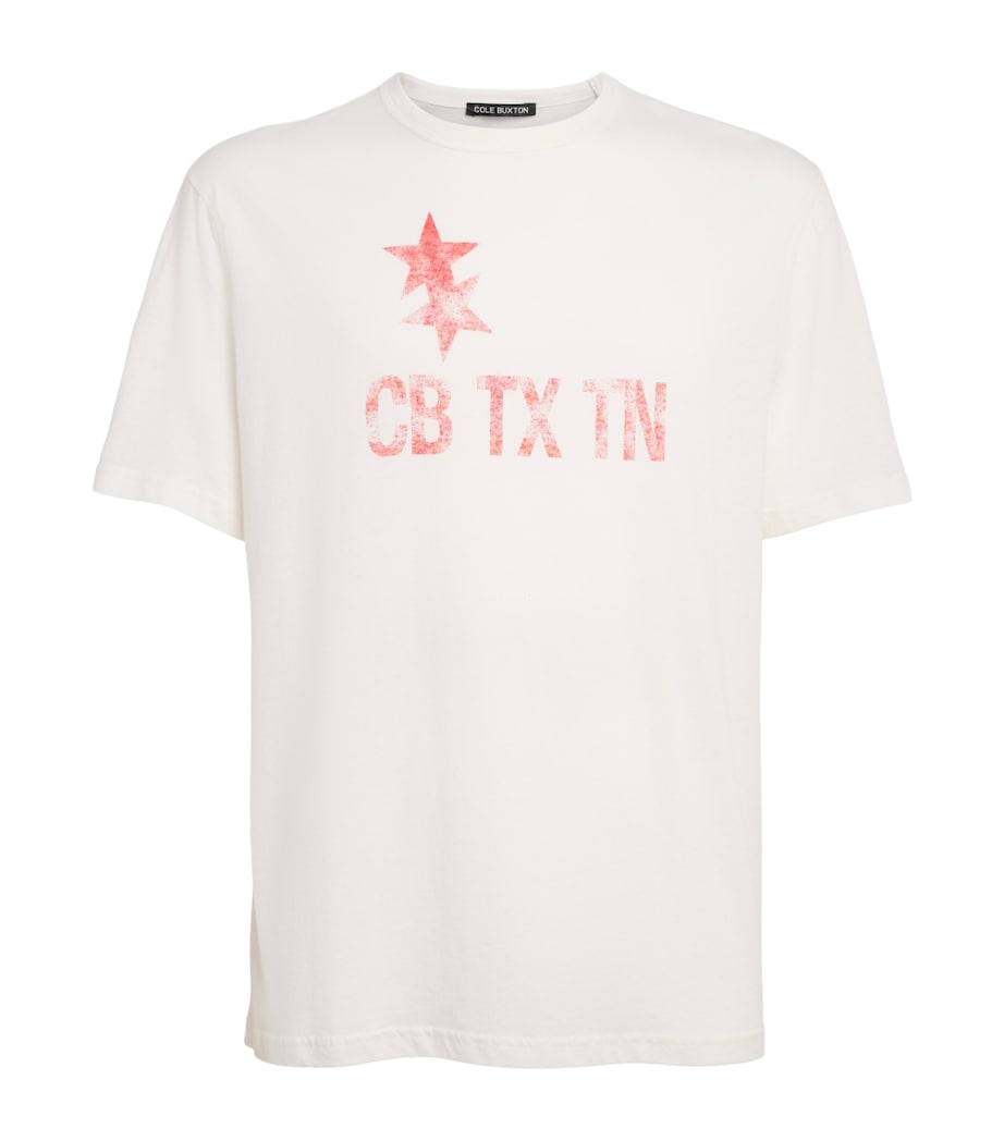 Cole Buxton Mens Cotton Printed CB TX TN T-shirt Vintage White Image 1