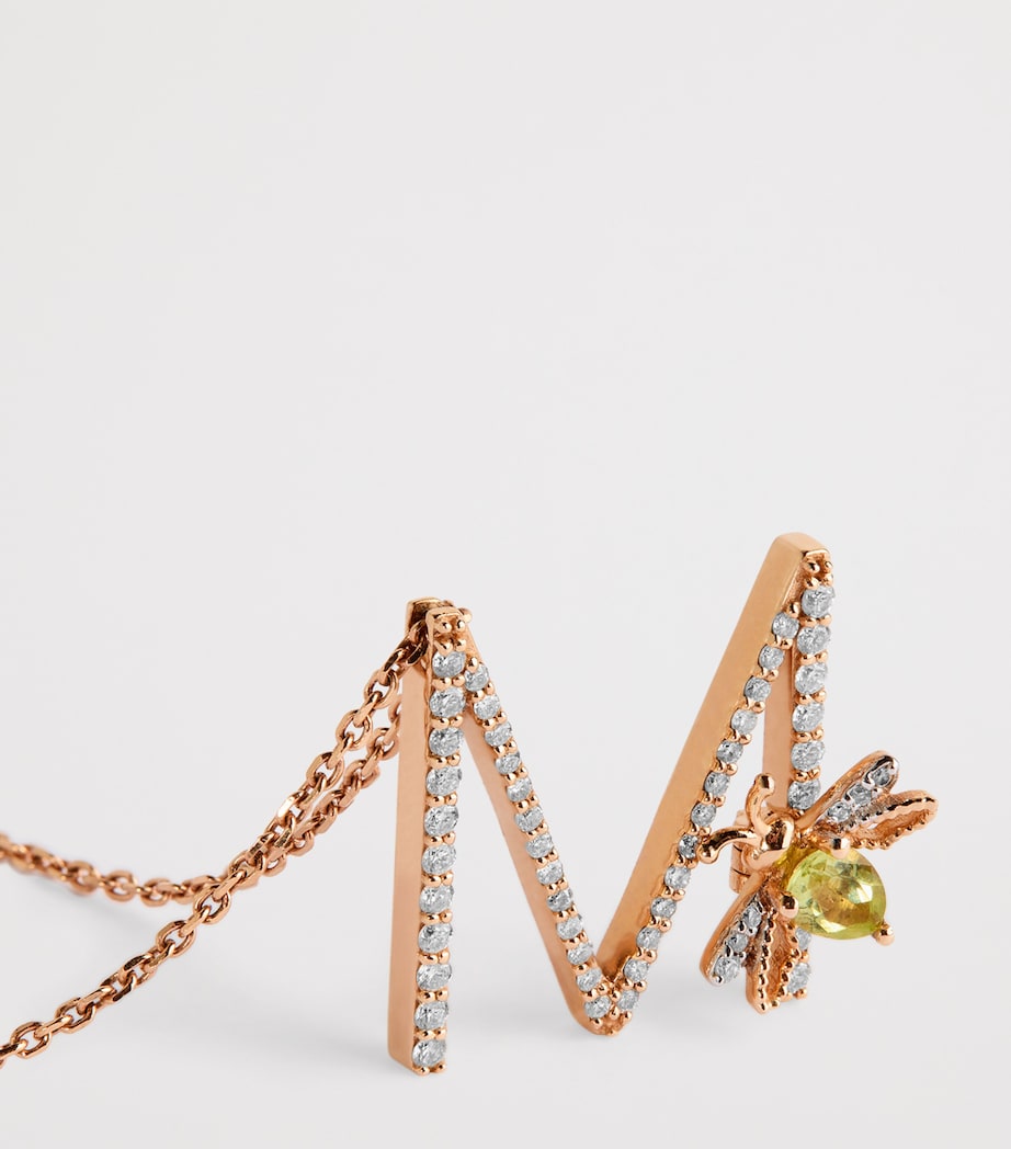 Rose Gold, Diamond and Peridot Letter 'M' Necklace ROSE GOLD Image 5