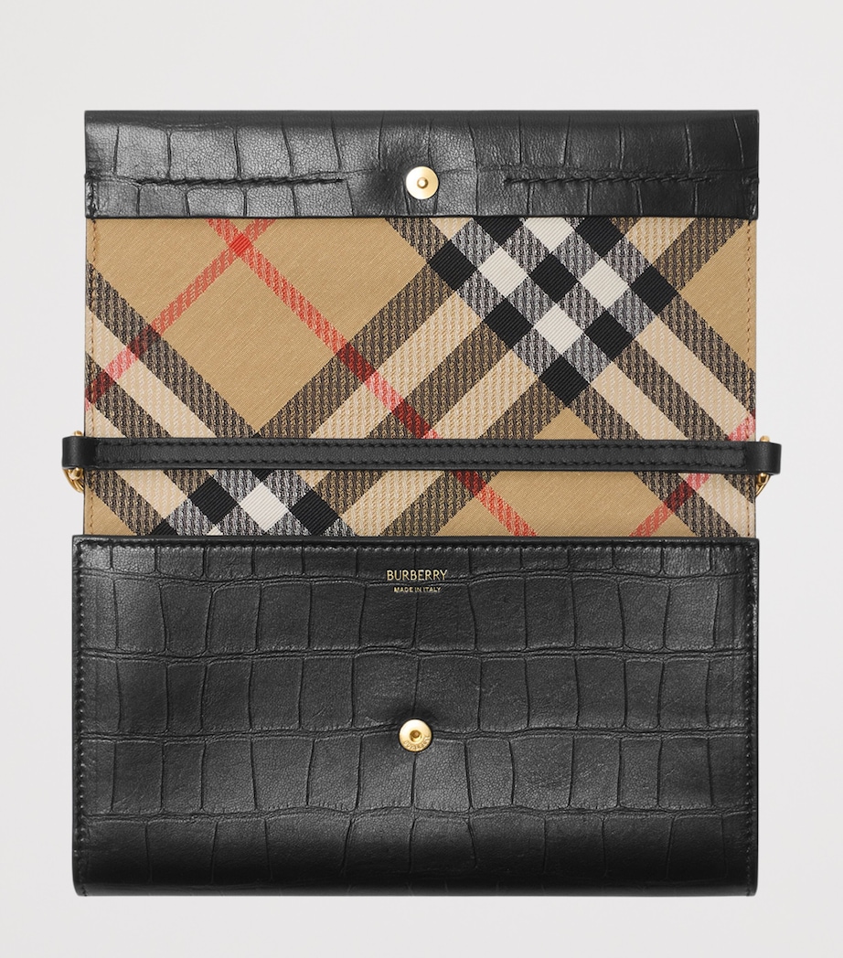 Burberry Croc-Embossed Leather Chain Strap Cotswolds Wallet Black Image 3