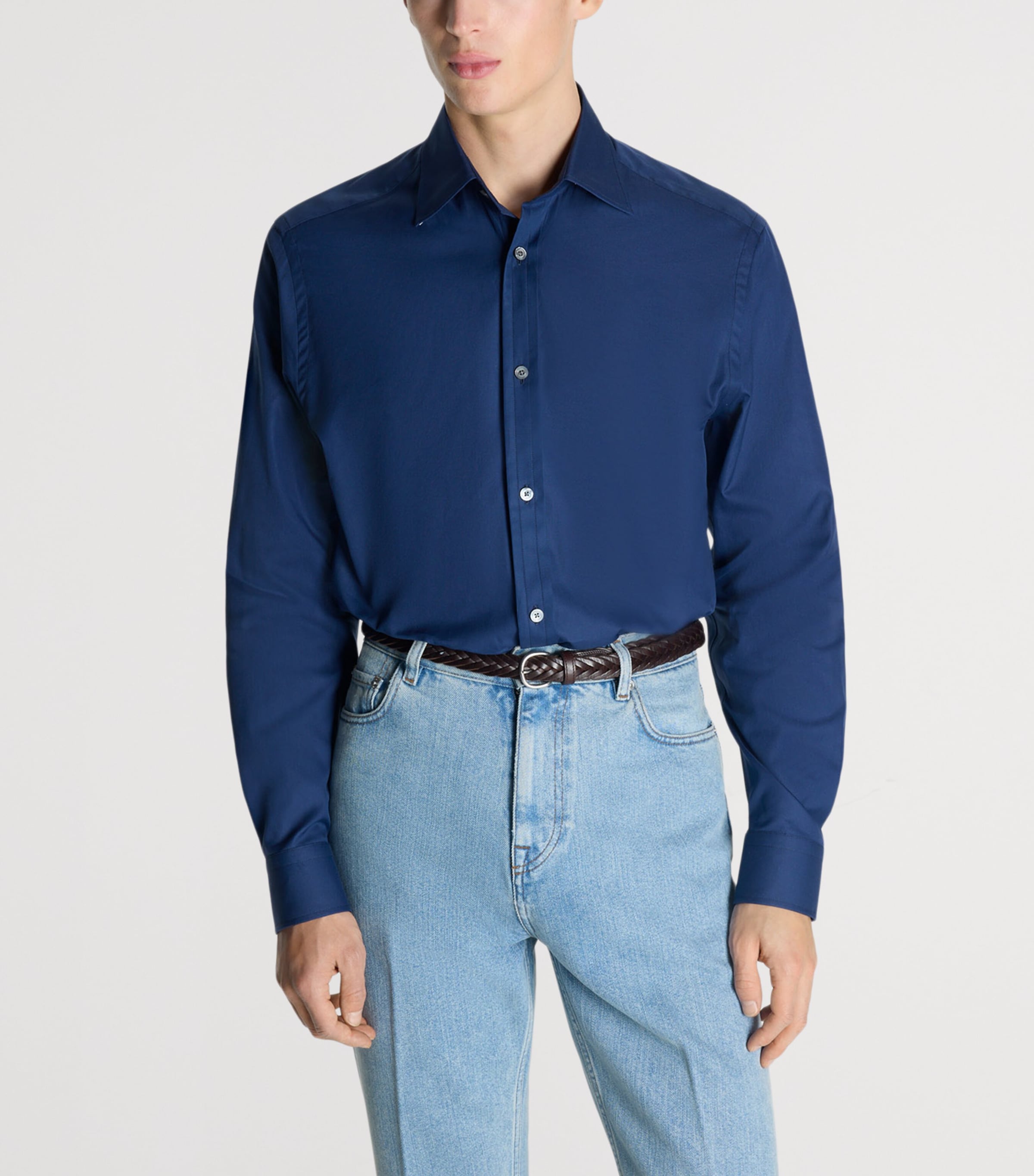 Dunhill Mens Giza Cotton Formal Shirt Navy Image 3