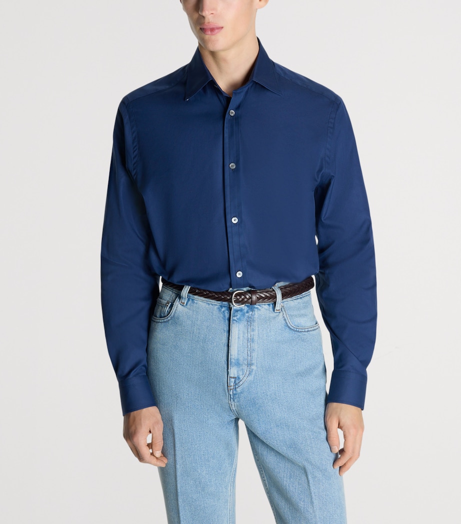 Dunhill Mens Giza Cotton Formal Shirt Navy Image 3