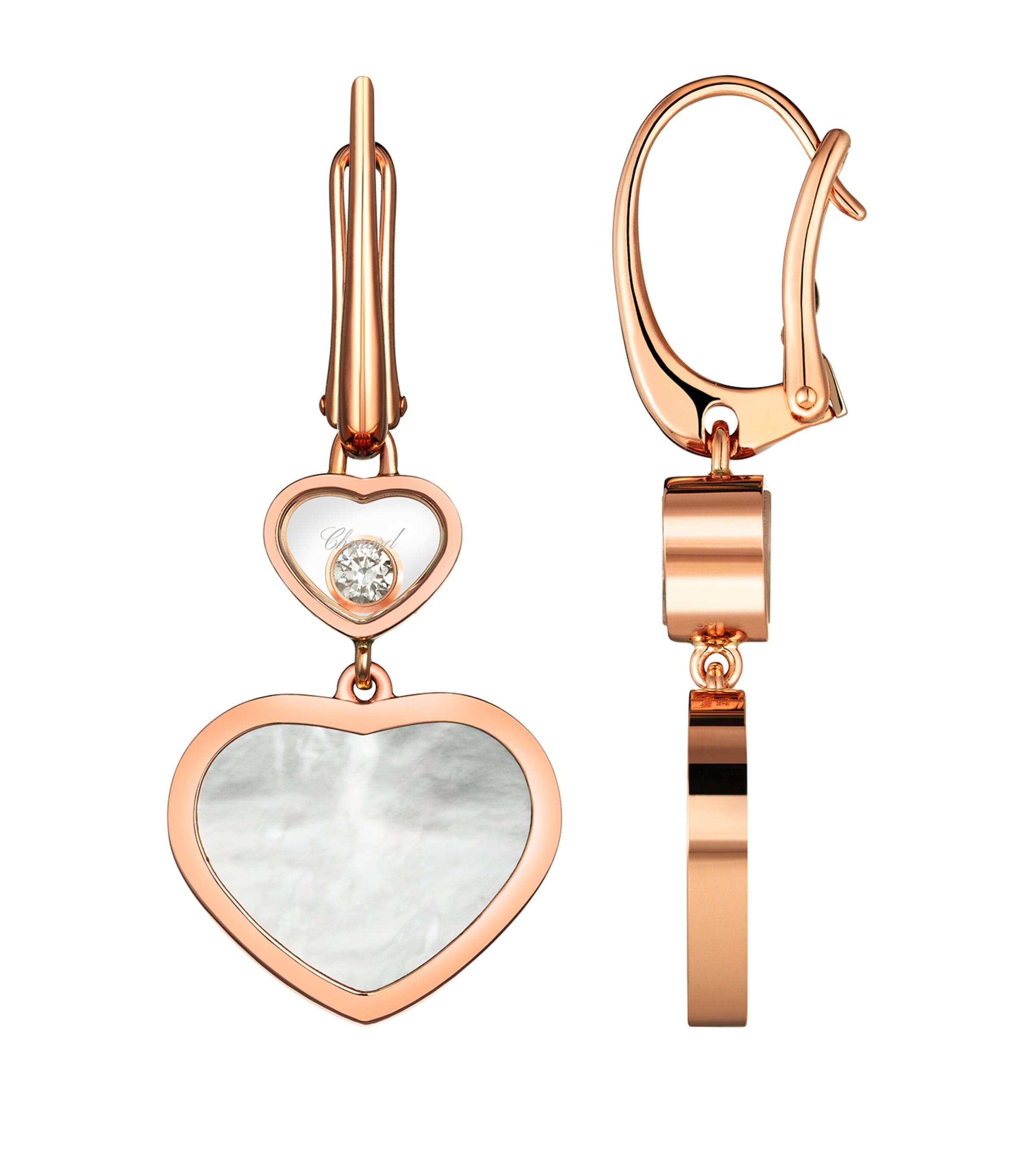 Shop Chopard Rose Gold And Diamond Happy Hearts Drop Earrings