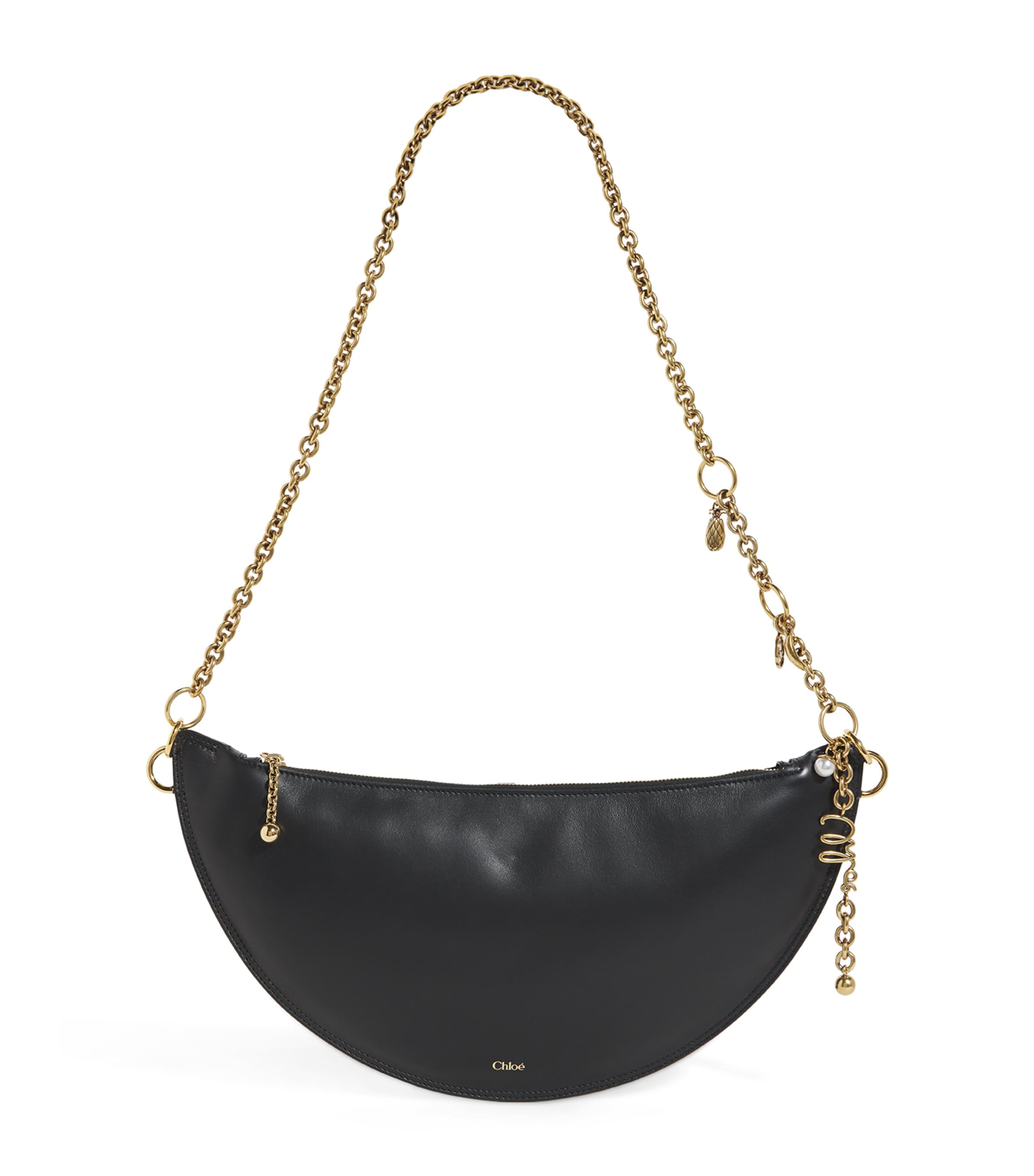 Chloé Mini Icons Leather Half Moon Crossbody Bag In Black