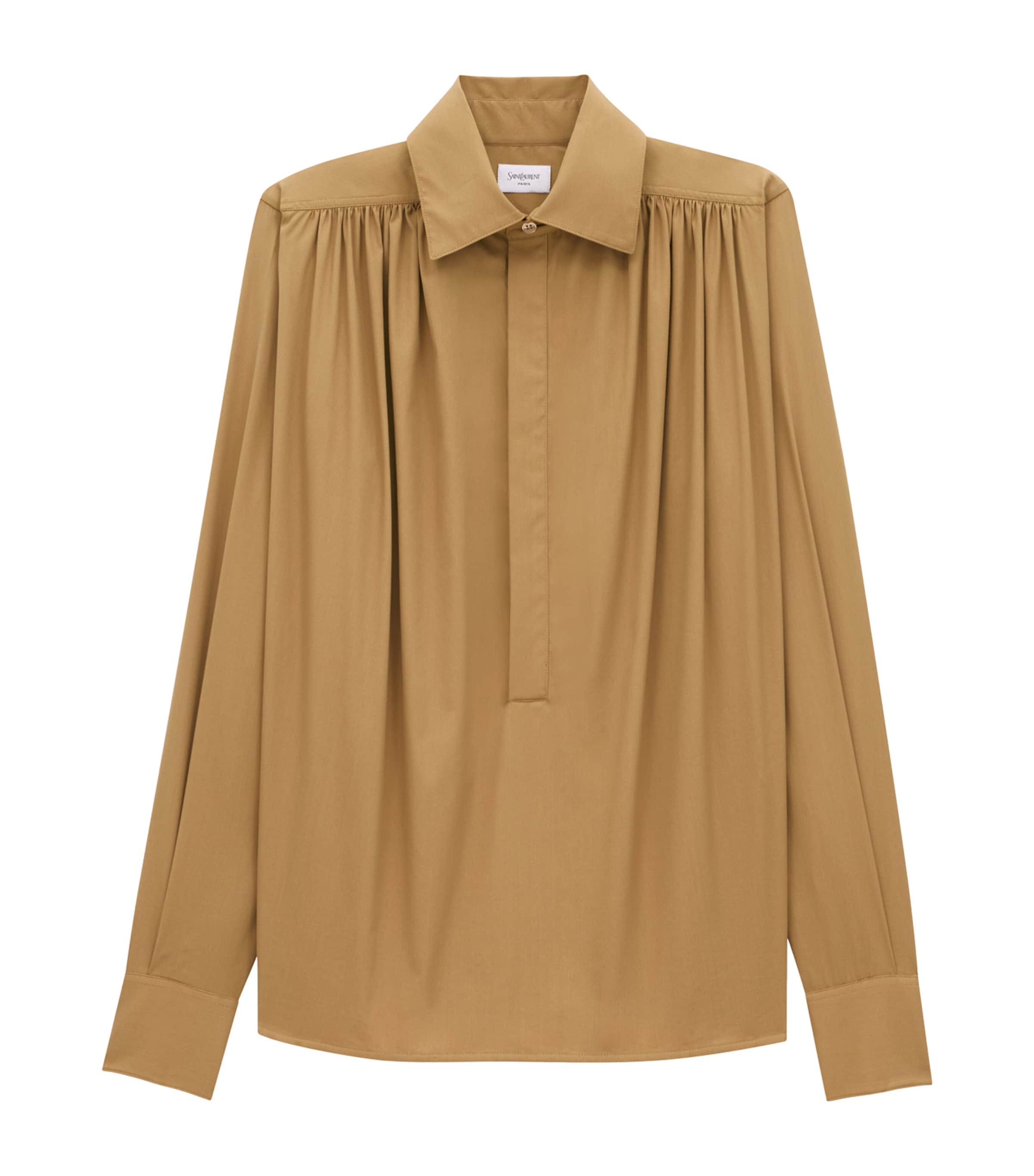Saint Laurent Cotton-blend Gathered Shirt In Brown