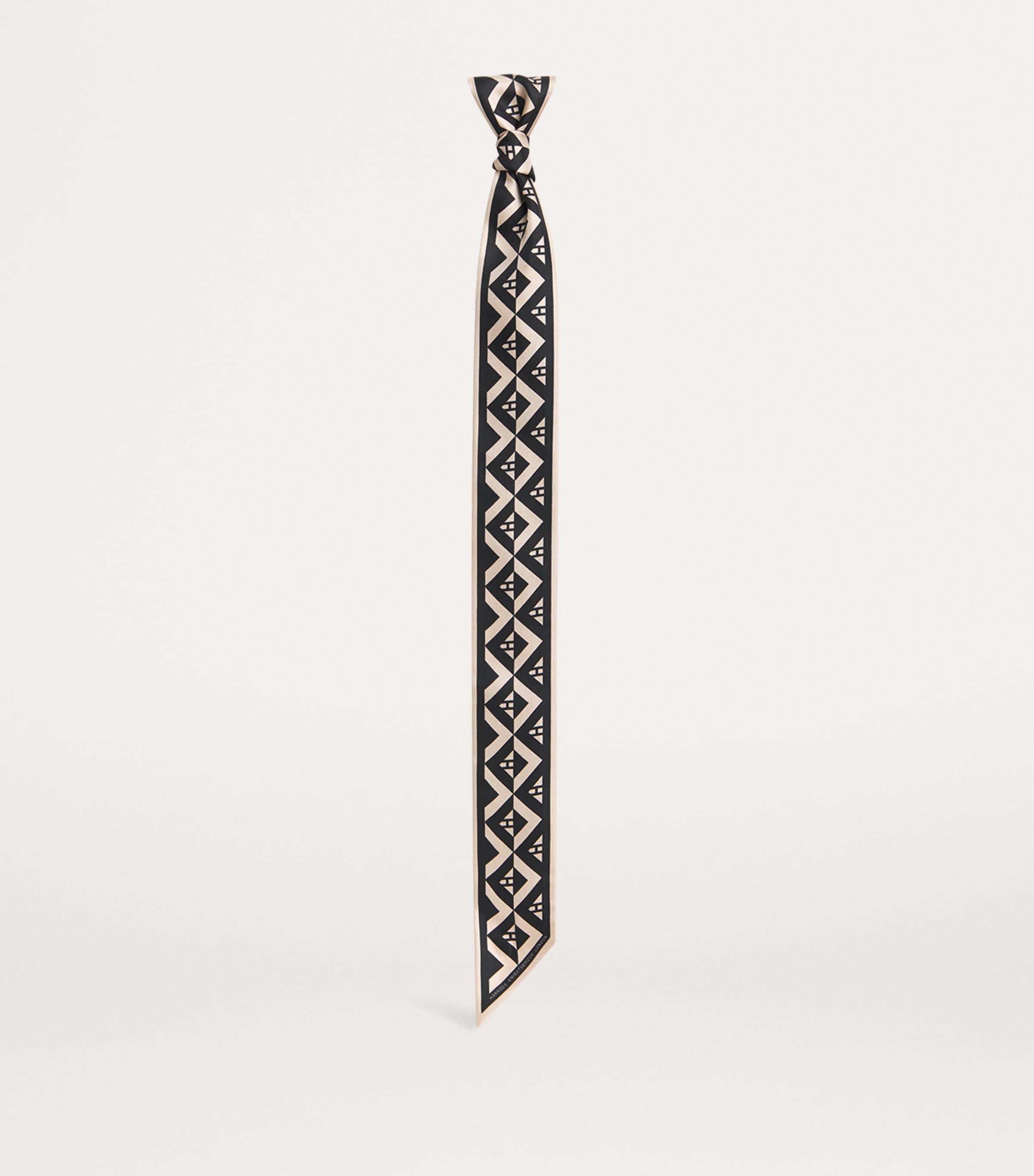 Harrods Silk Geometric Print Skinny Scarf Black Image 3