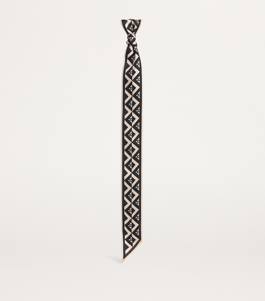 Harrods Silk Geometric Print Skinny Scarf Black Image 3
