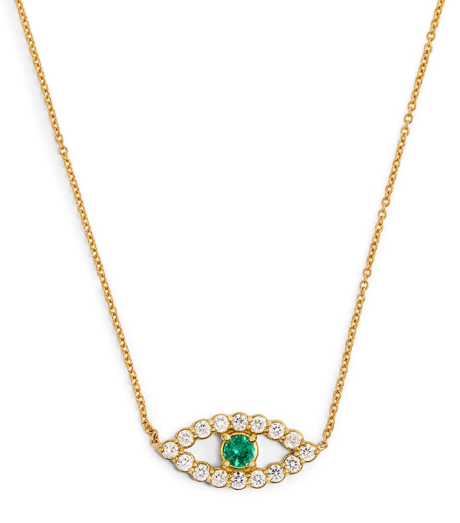 Yellow Gold, Diamond and Emerald Edith Evil Eye Necklace YELLOW GOLD Image 1