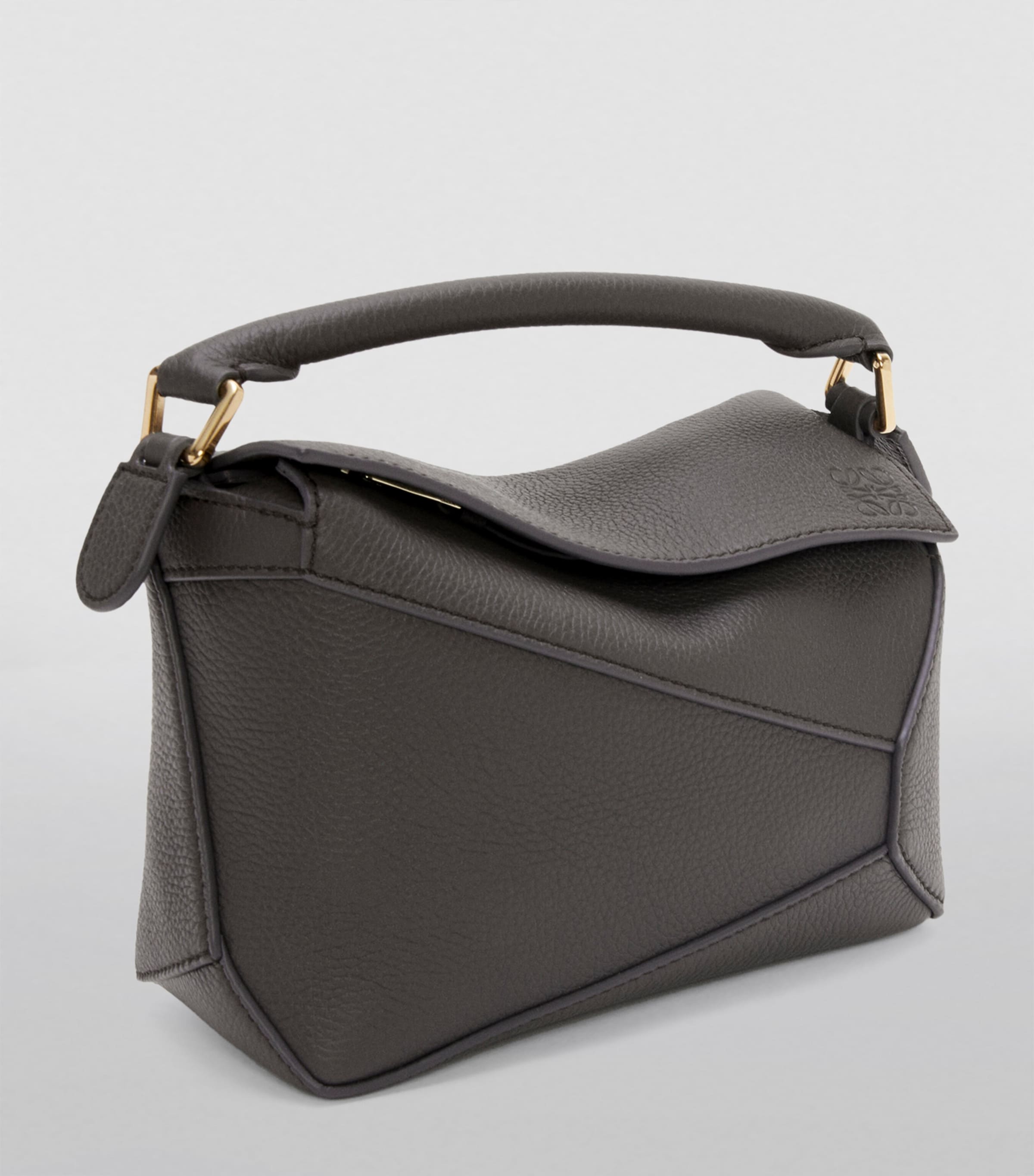 Mini Leather Puzzle Edge Top-Handle Bag DARK GREY Image 6