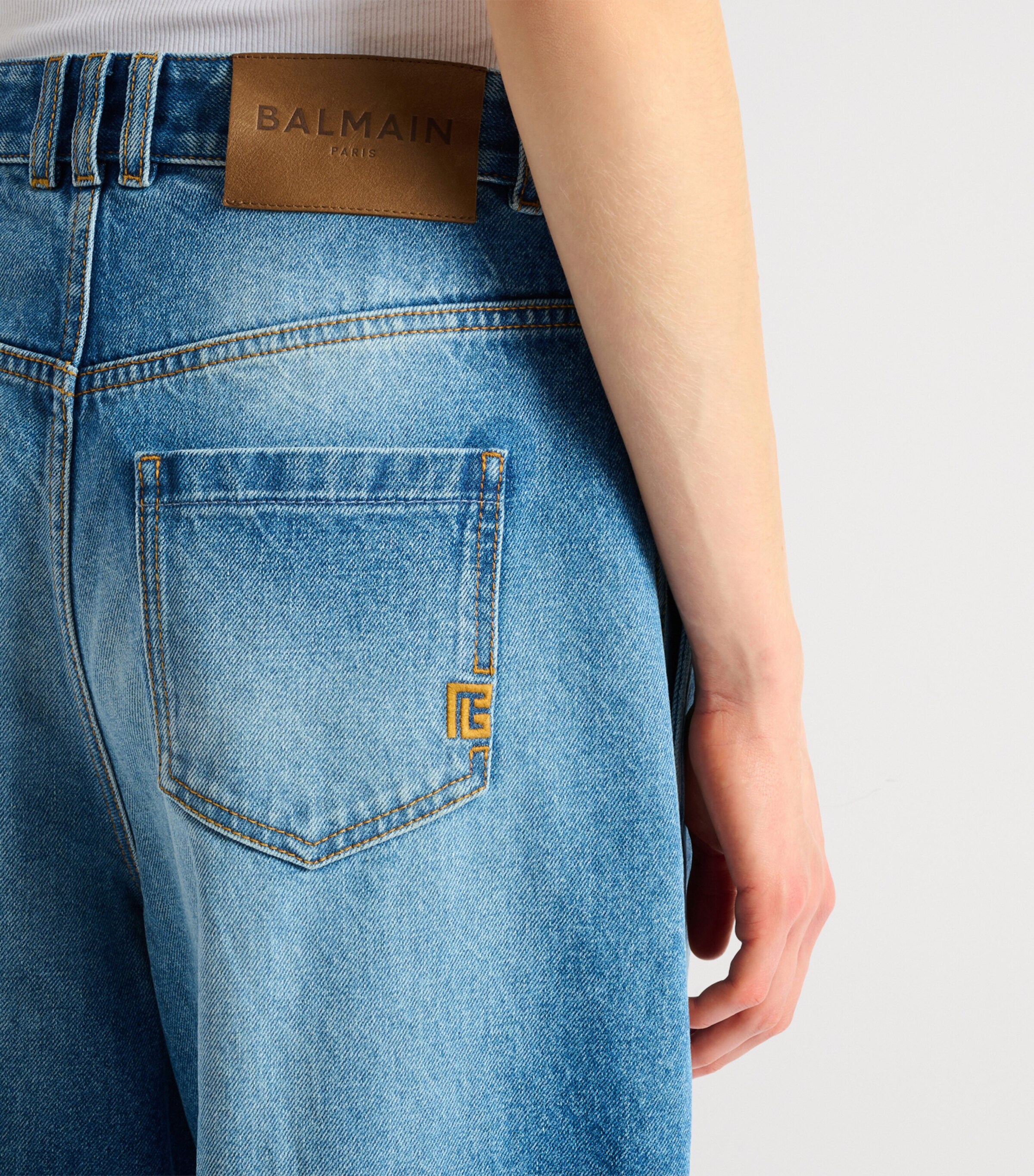 Balmain Womens Layered Mid-Rise Barrel Jeans Bleu Jean Image 7