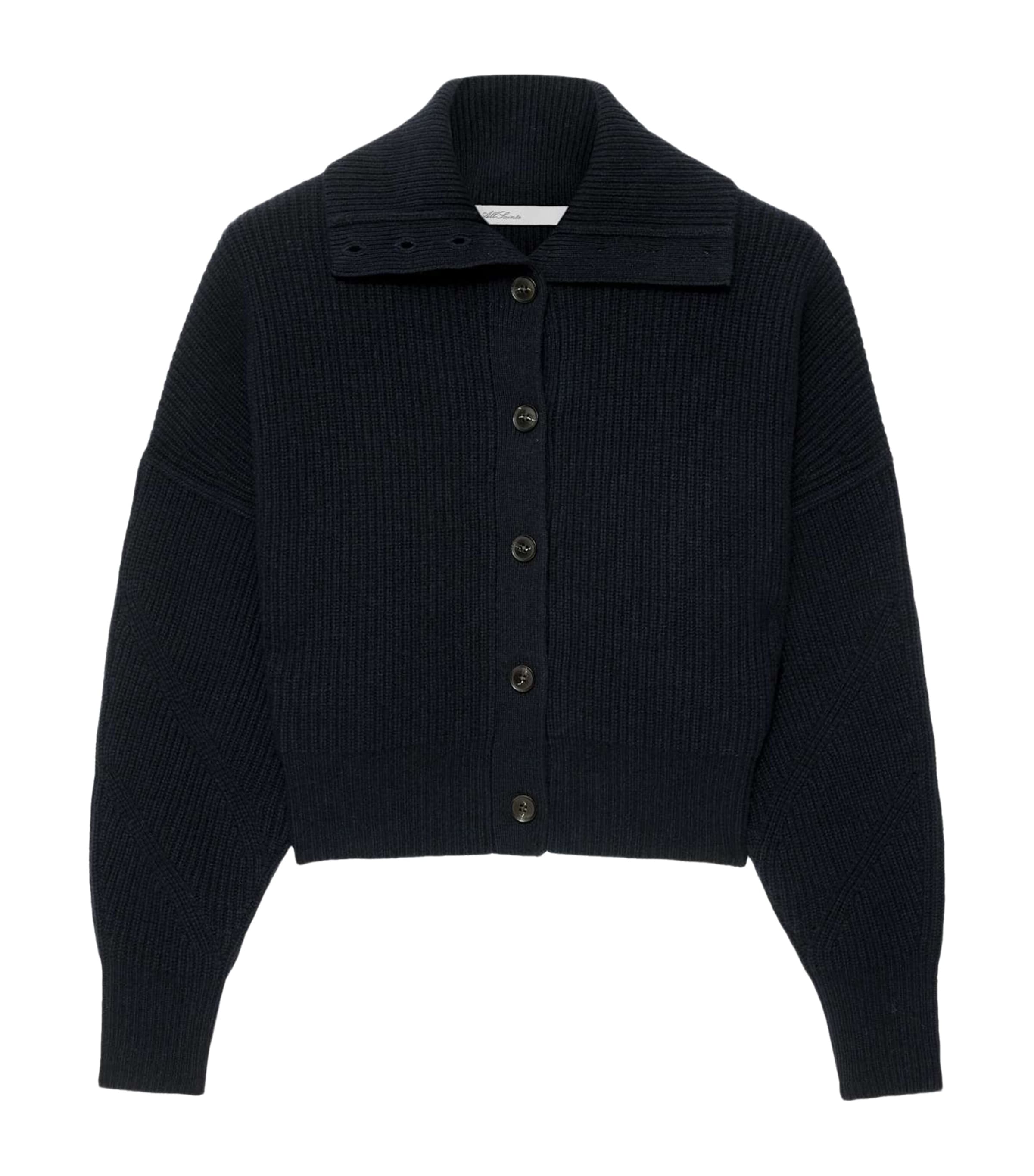 AllSaints Womens Wool Caron Collared Cardigan Navy Blue Image 1