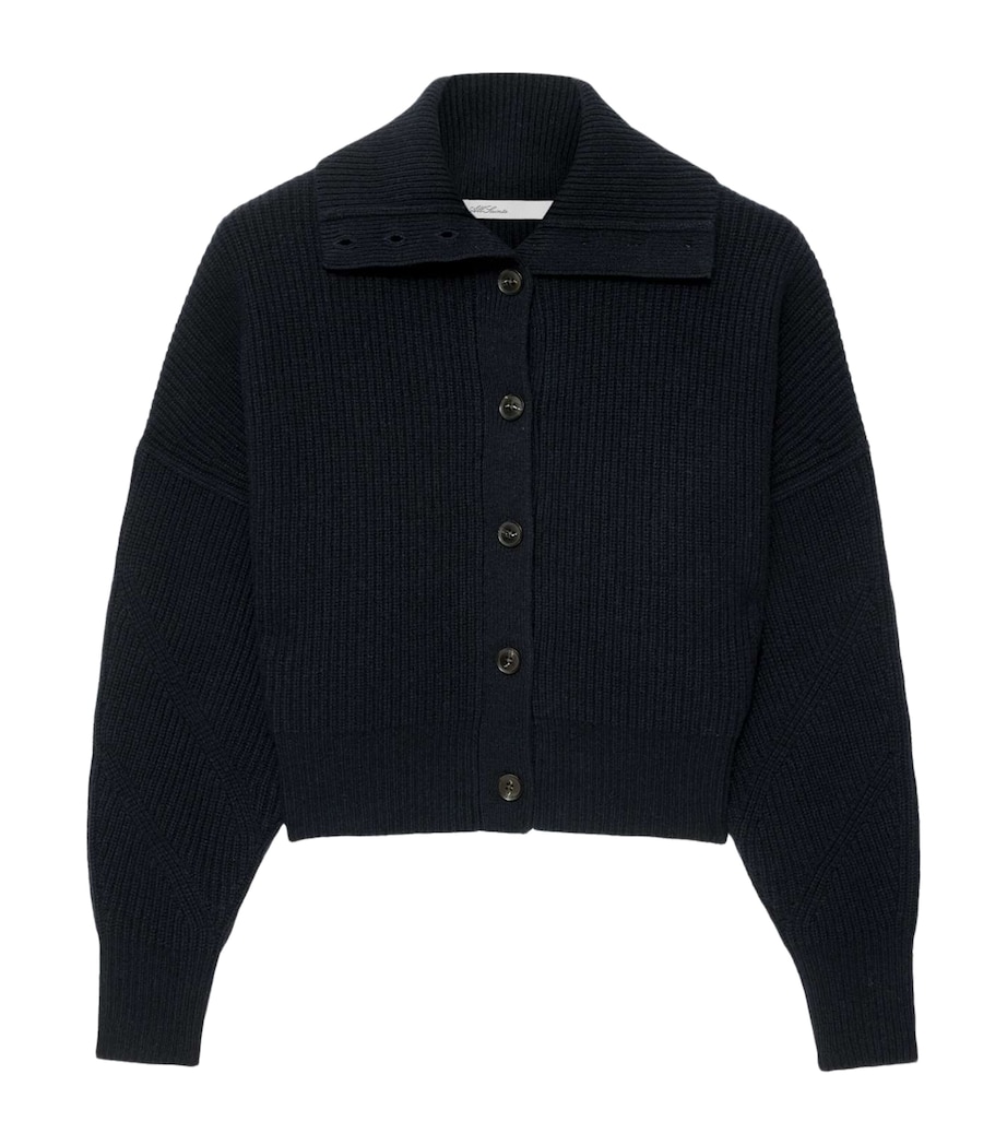AllSaints Womens Wool Caron Collared Cardigan Navy Blue Image 1