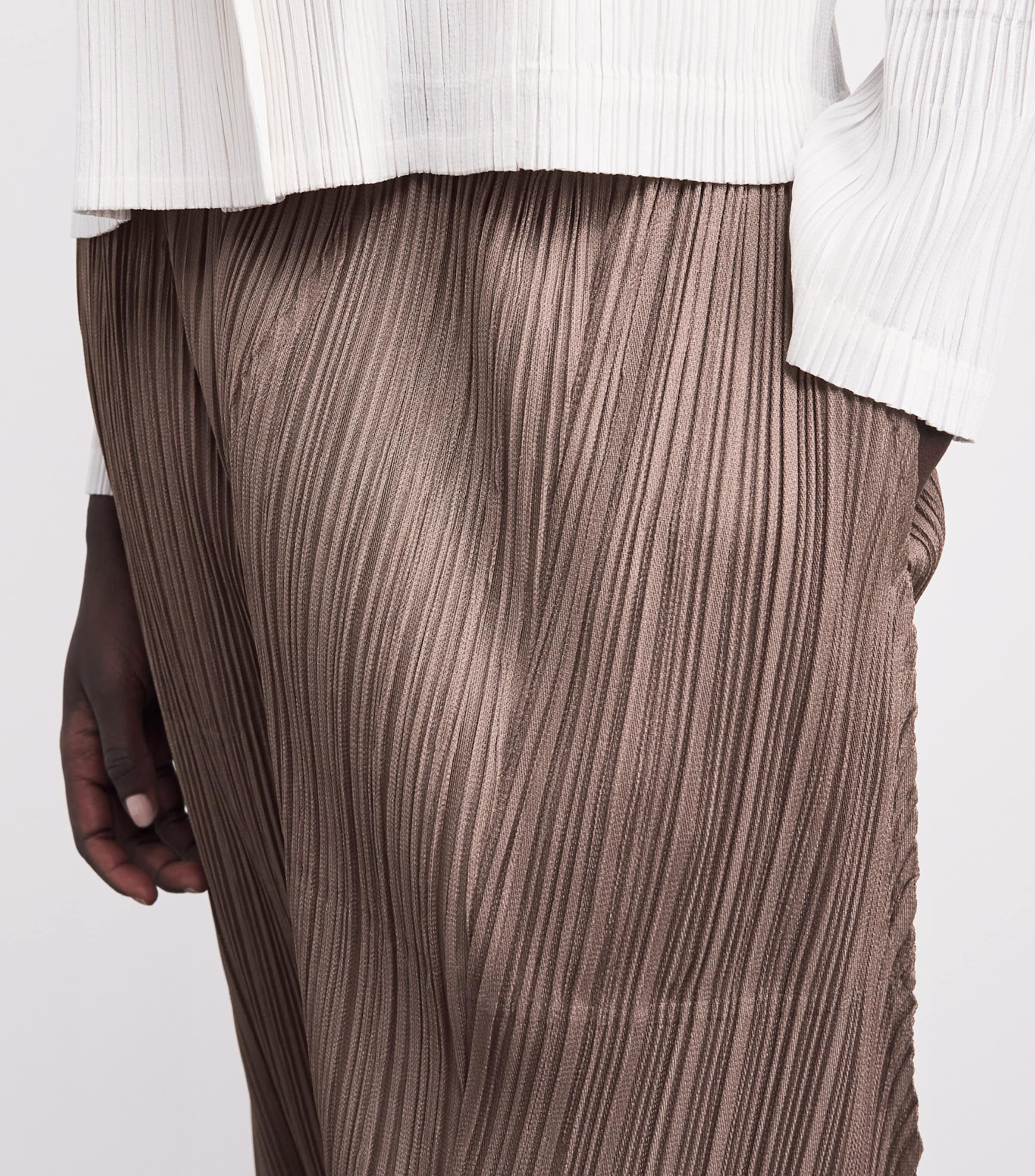 ISSEY MIYAKE me プリーツ ガウチョパンツ ブラウン Mサイズ イッセイミヤケ ミーISSEY MIYAKE me ファインニットプリーツガウチョ