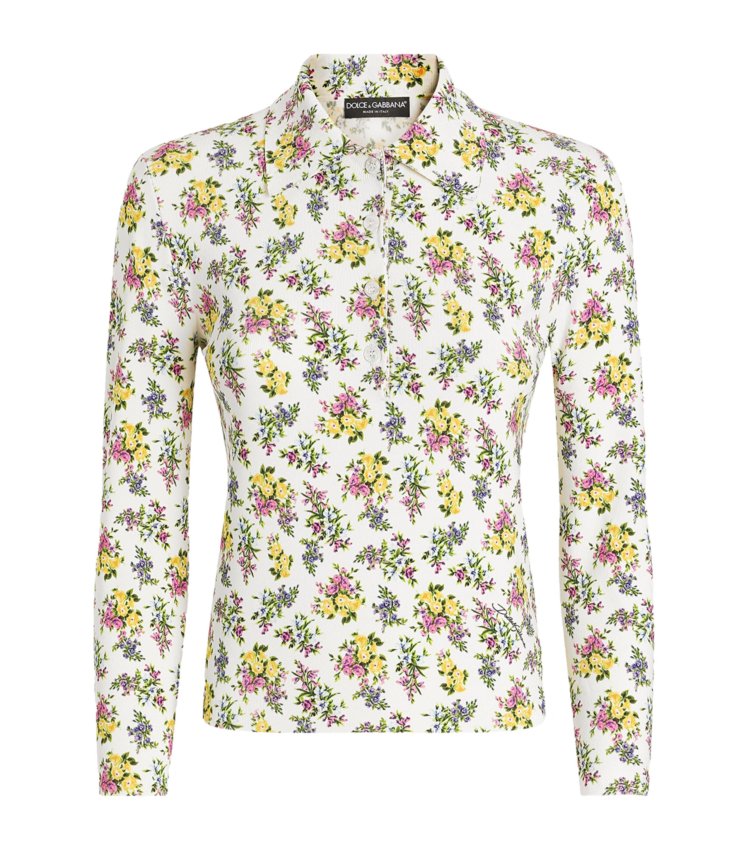 Dolce&Gabbana Womens Floral Polo Top Fior Image 1