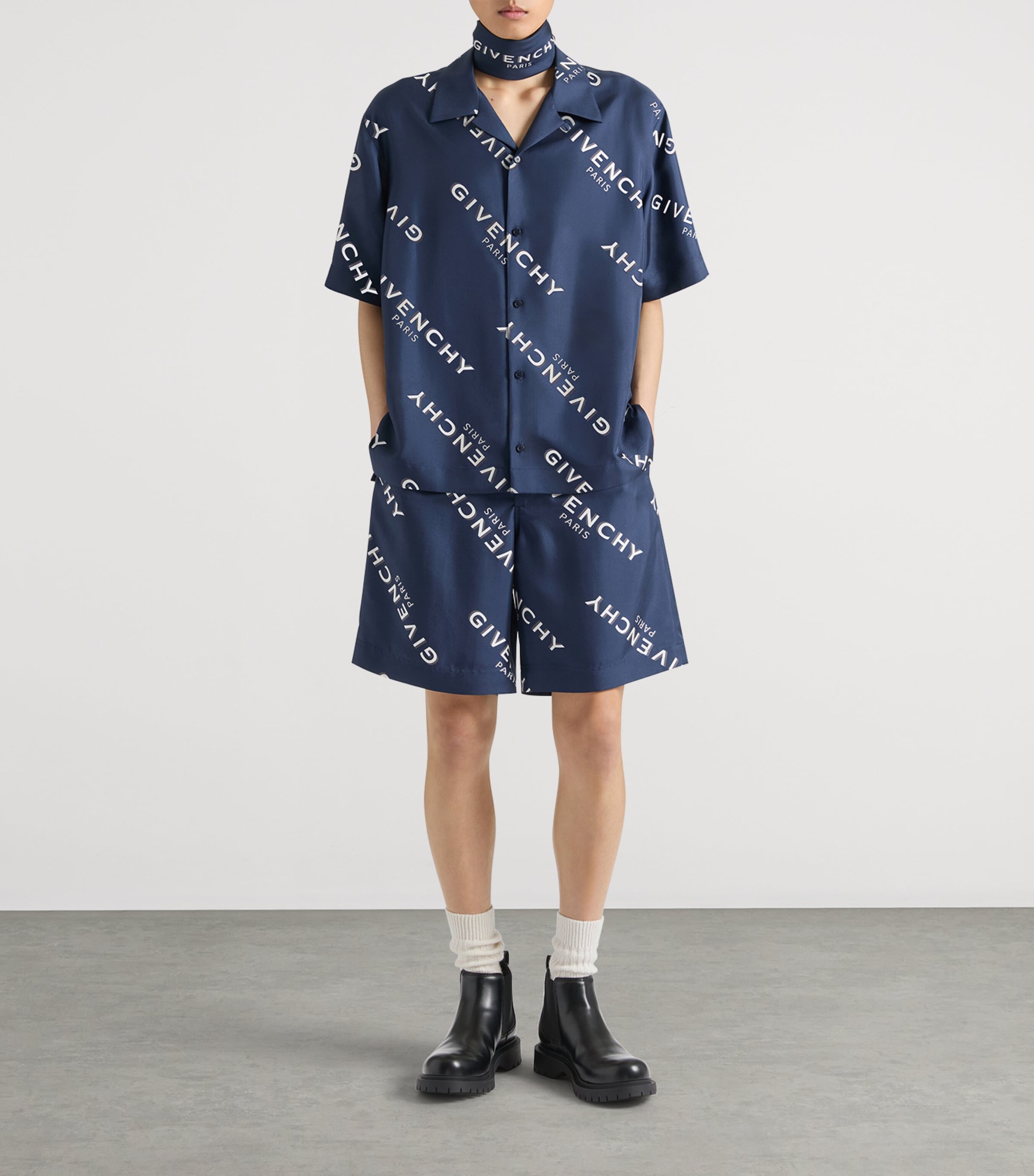 Givenchy Mens Silk Bowling Shirt Navy Image 4