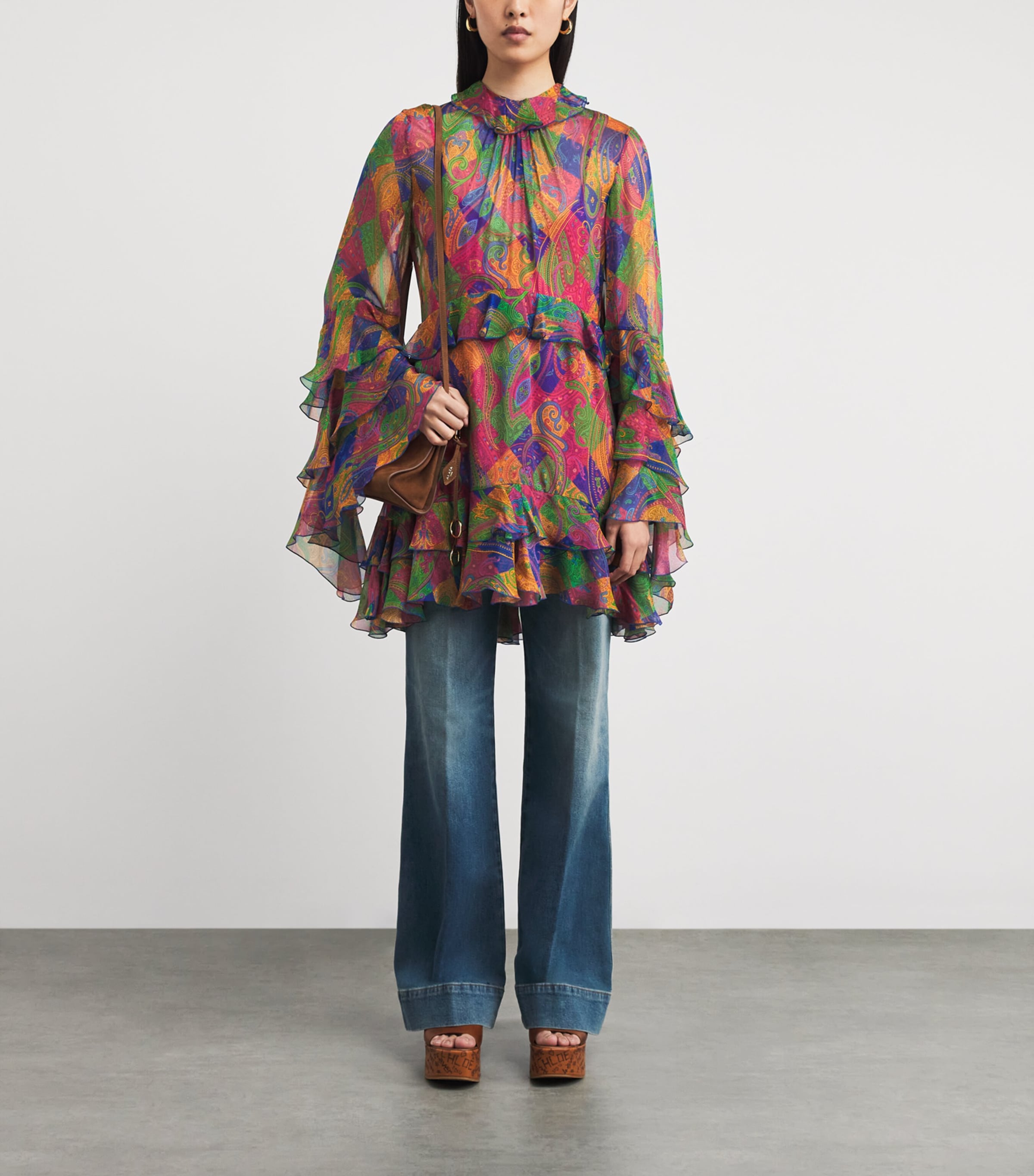 Silk Geometric Paisley-Motif Mini Dress X0854 Image 3