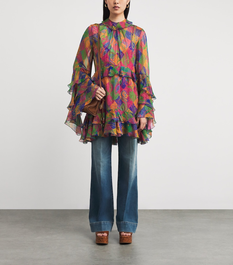 Silk Geometric Paisley-Motif Mini Dress X0854 Image 3