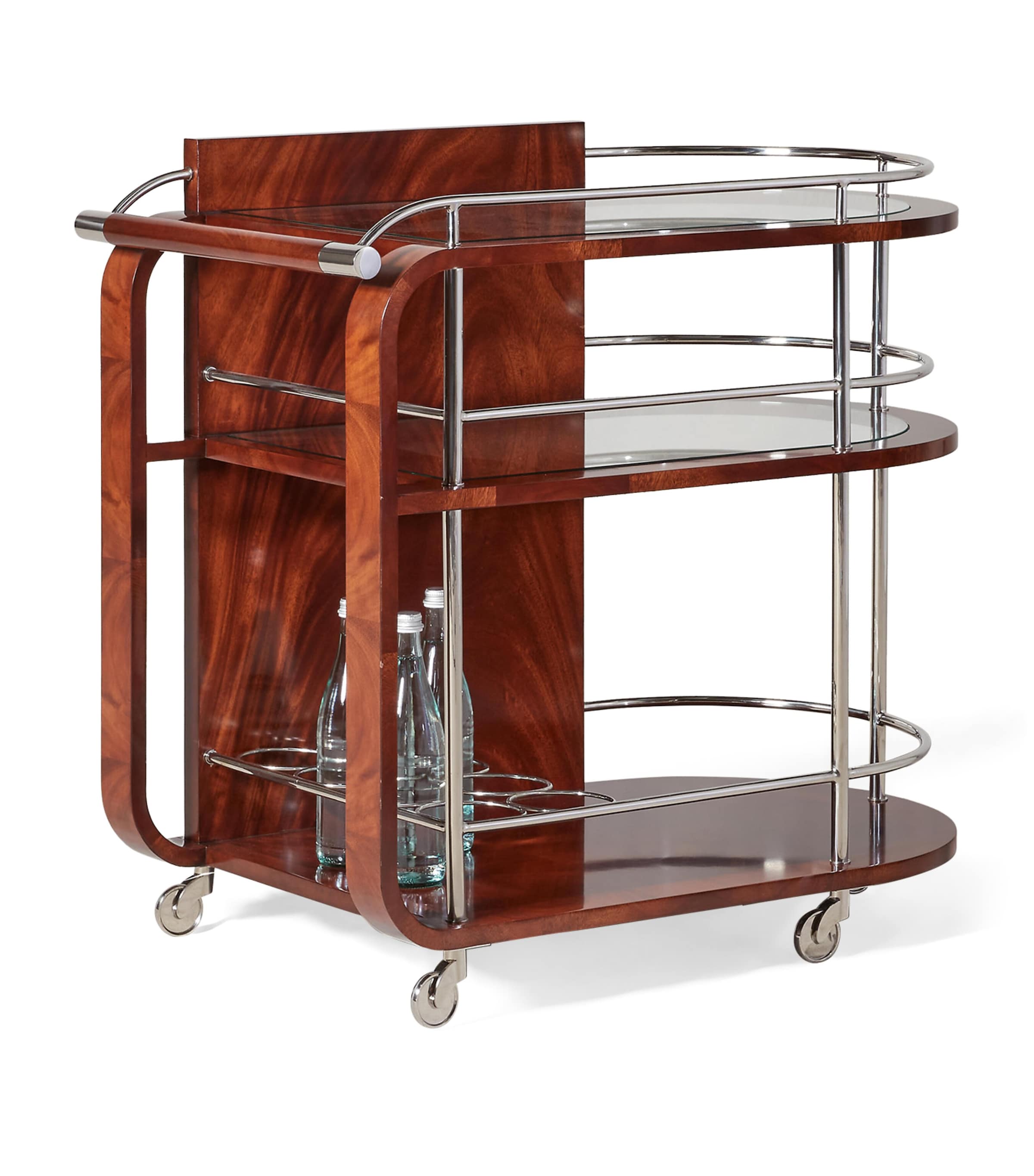 Mahogany, Glass and Stainless Steel Duke Bar Cart PENTHOUSE MAHOGANY Image 2