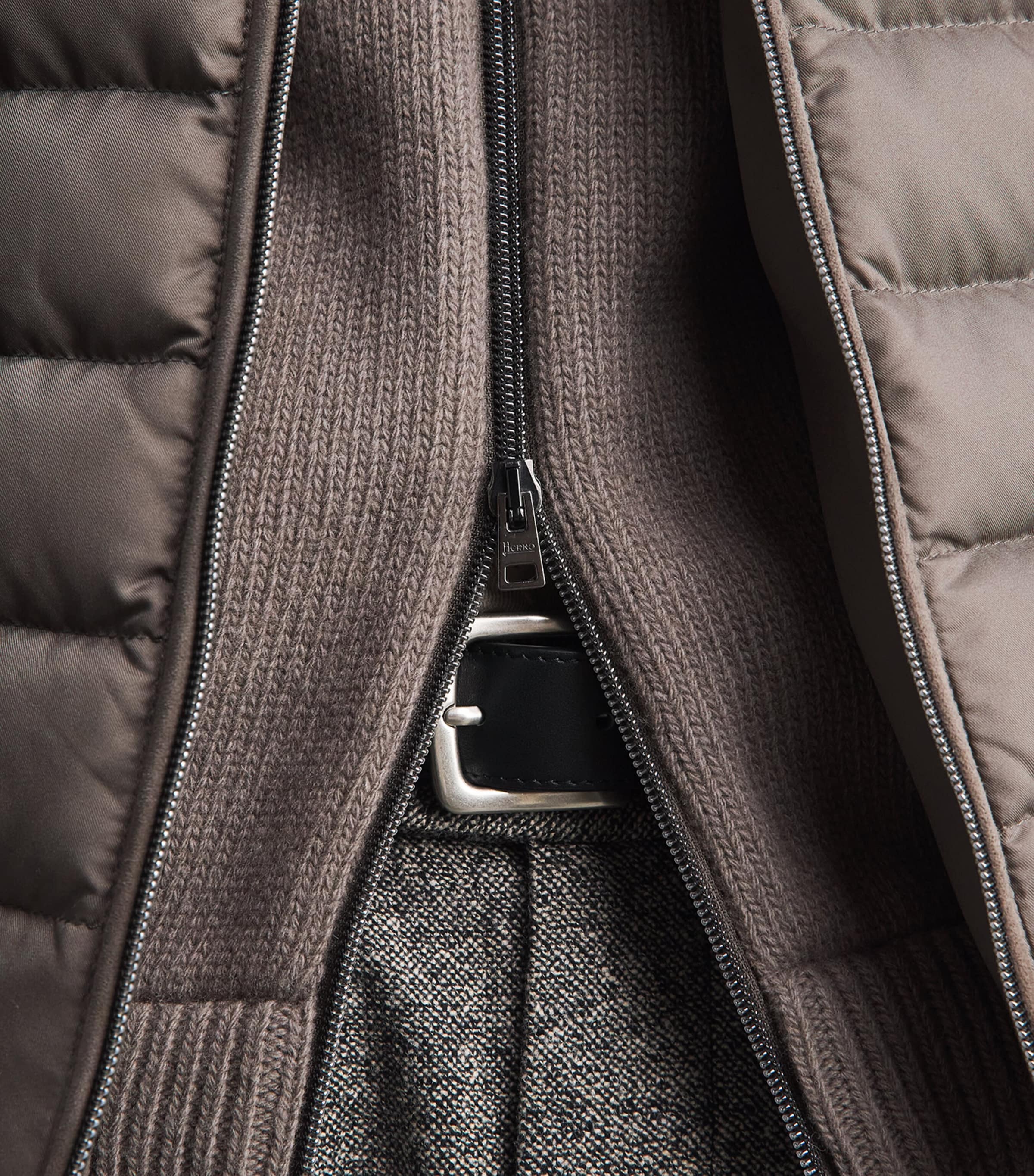 Herno Mens Wool Quilted Hybrid Jacket Visone Image 3