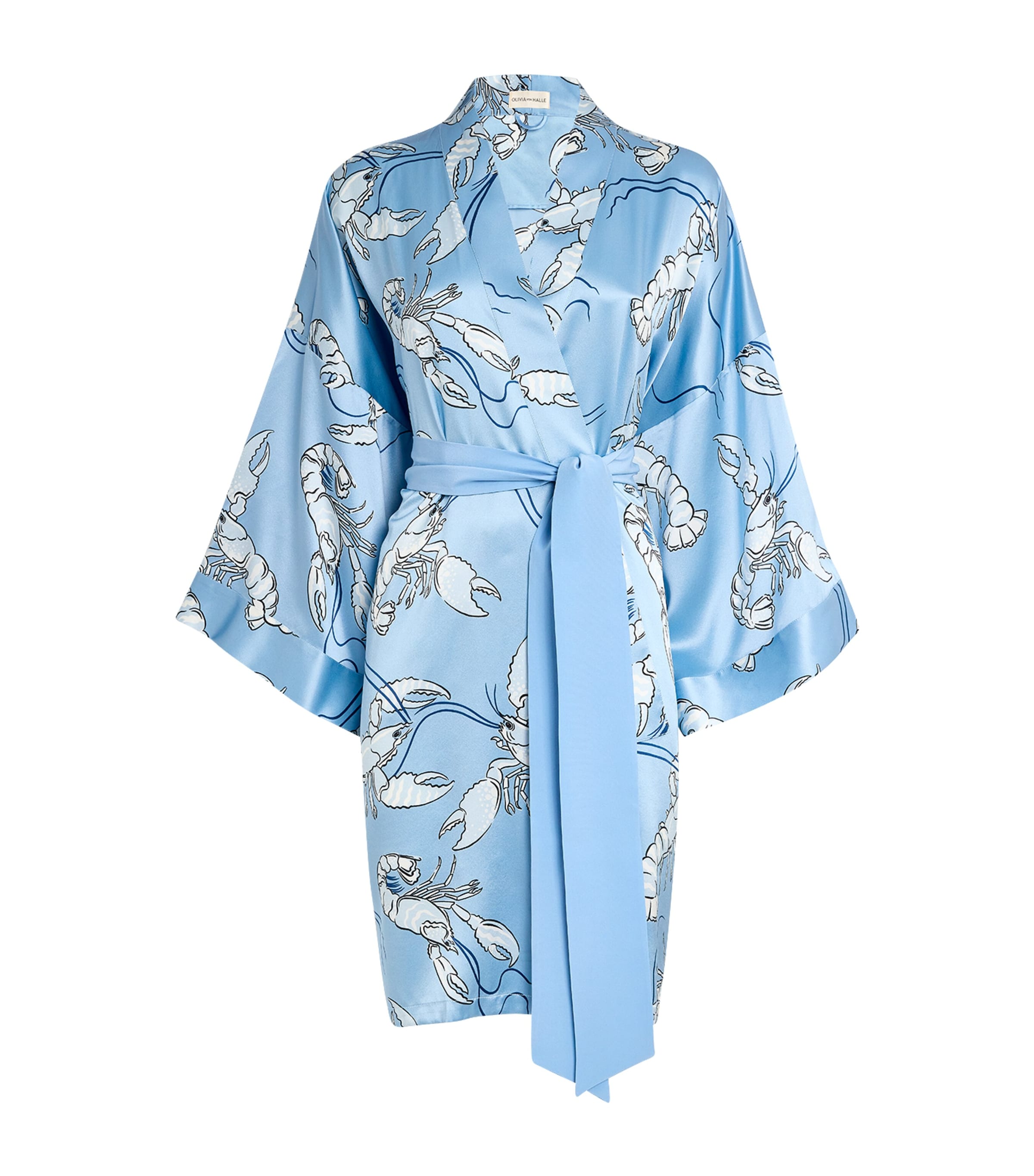 Olivia Von Halle Silk Mimi Poseidon Lobster Robe In Blue