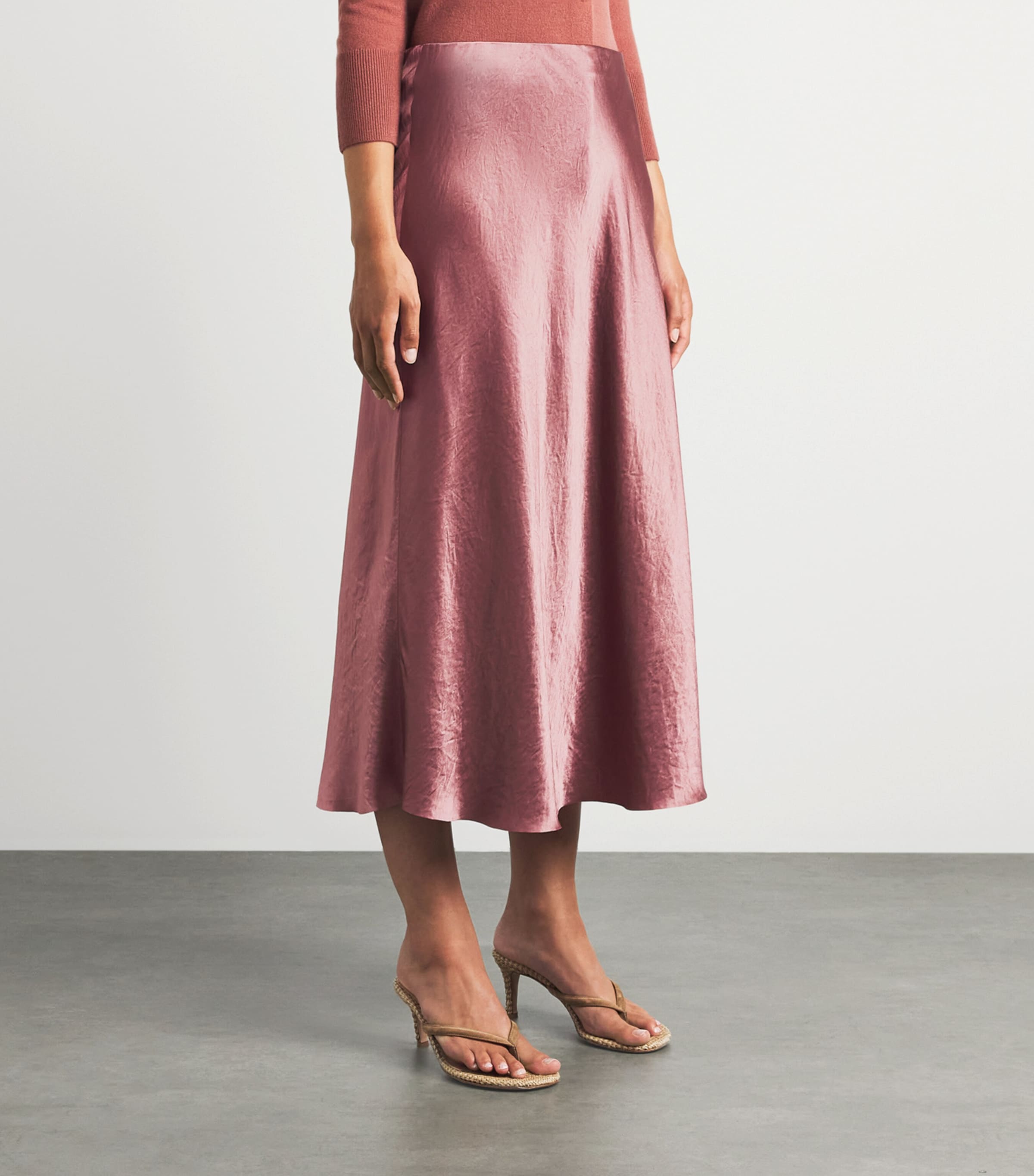 Vince Womens Crinkle Satin Midi Skirt Rose Jam Image 4