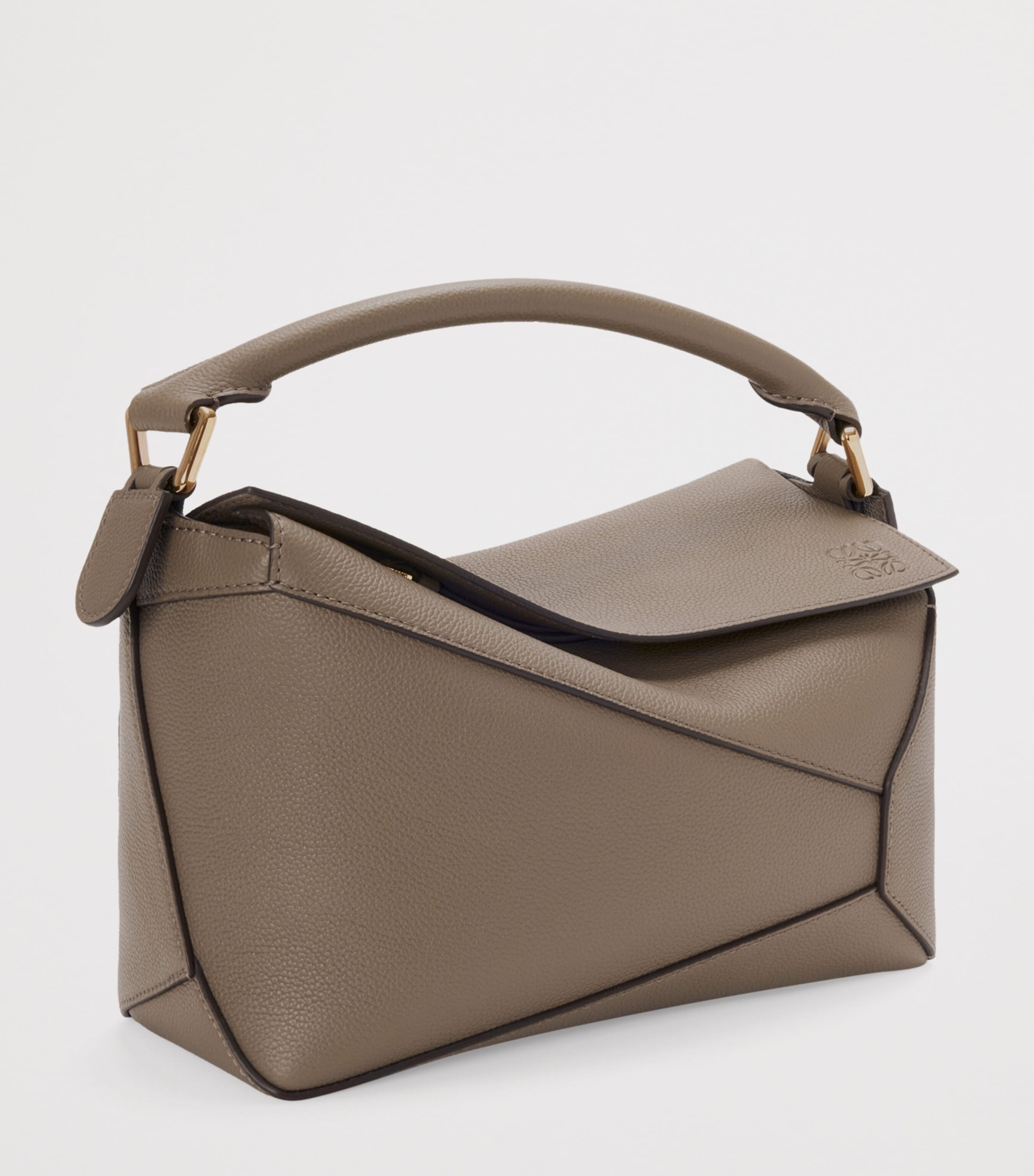 Small Leather Puzzle Edge Top-Handle Bag TAUPE Image 2