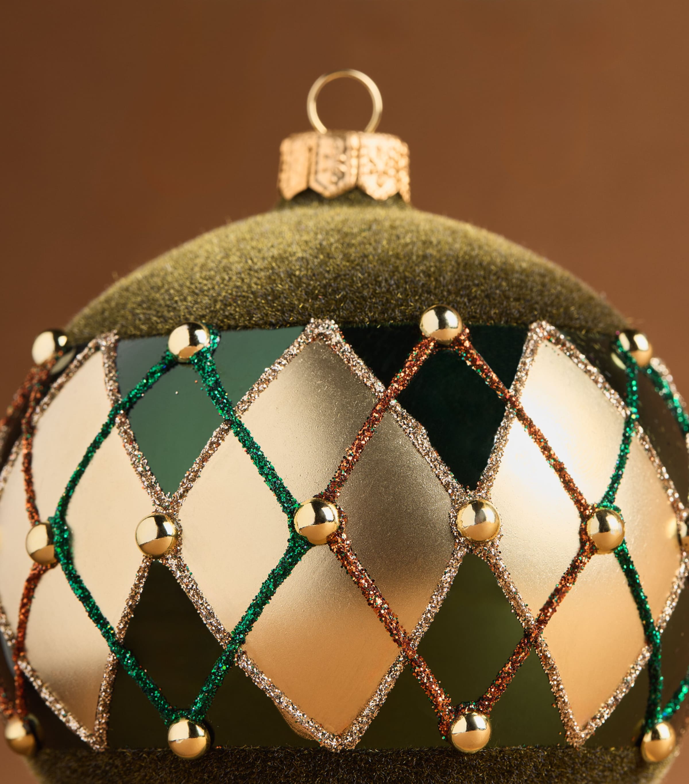 Harrods Velvet Argyle Bauble Olive Lacquer Image 2
