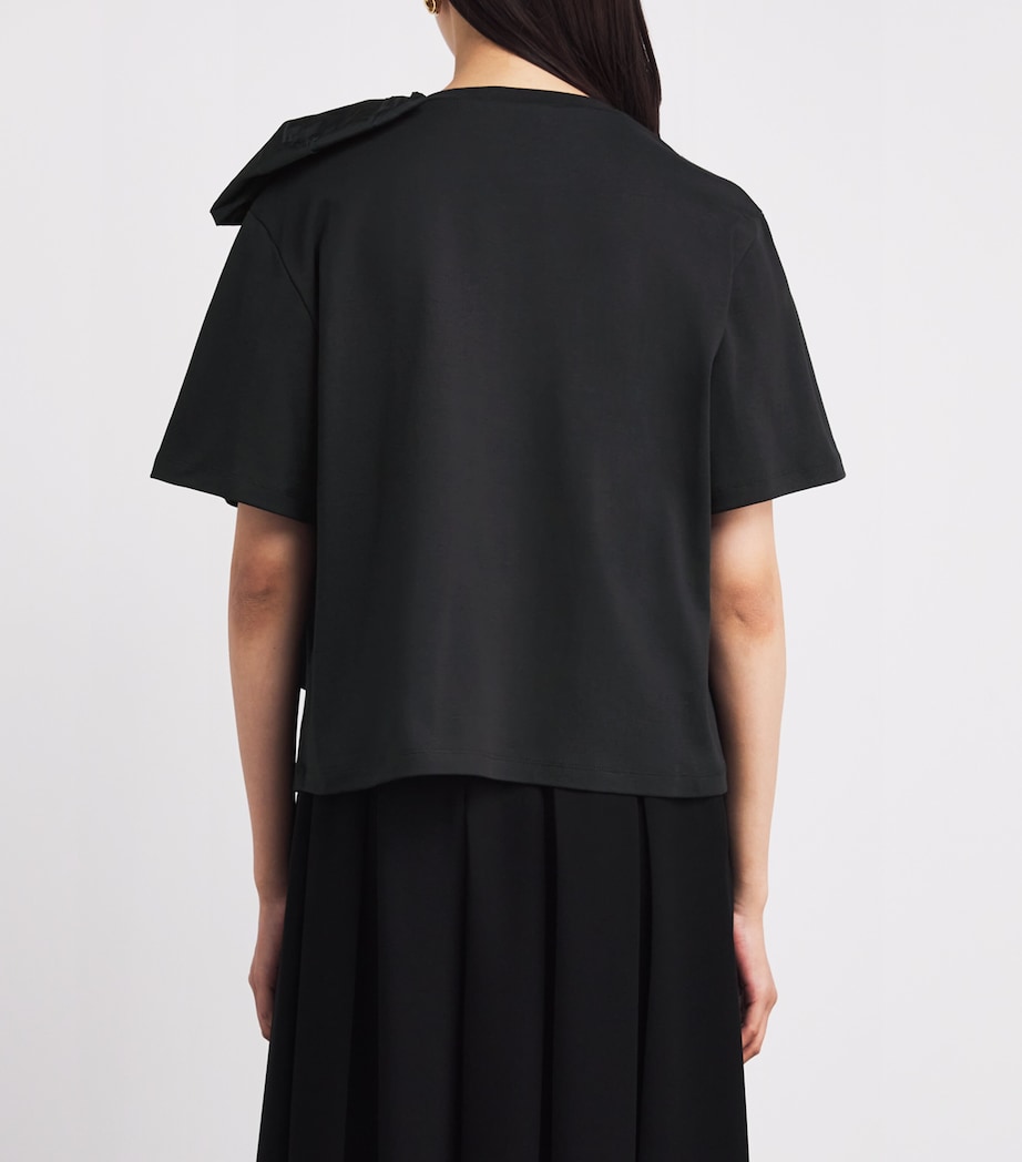 Cotton Bow-Detail T-Shirt BLACK Image 4