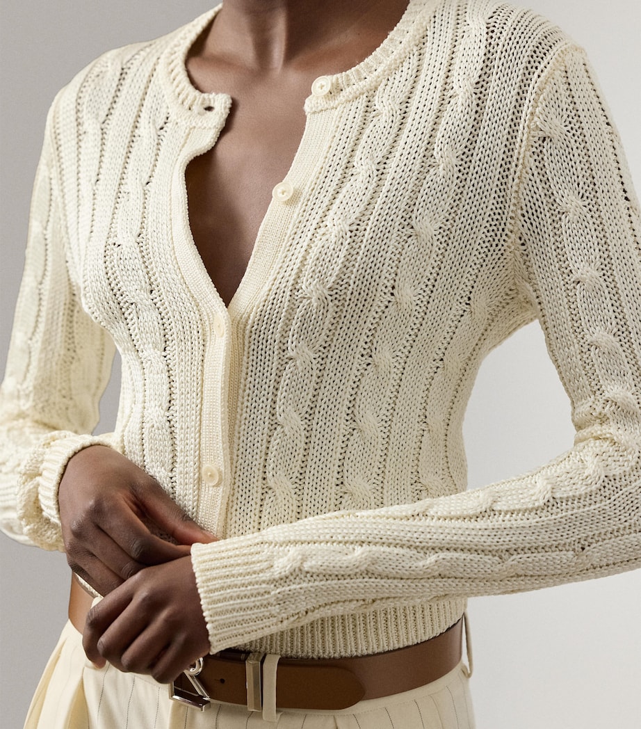 Ralph Lauren Collection Womens Silk Cable-Knit Cropped Cardigan Natural Image 5