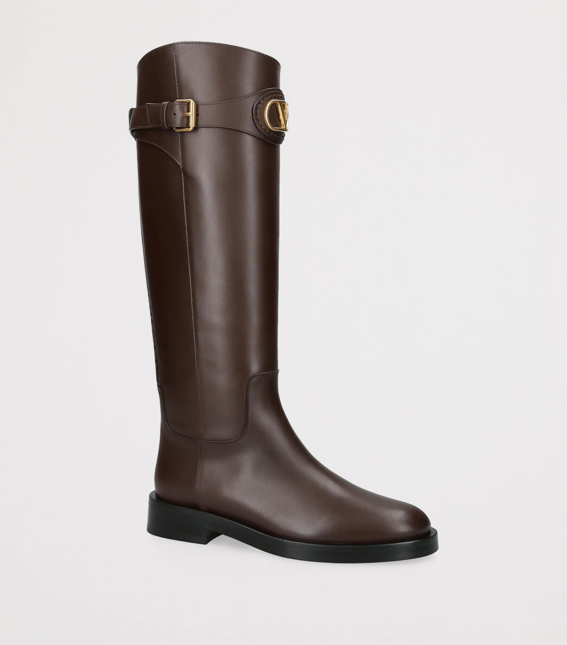 Leather Signature VLogo Riding Boots 30 DARK BROWN Image 3