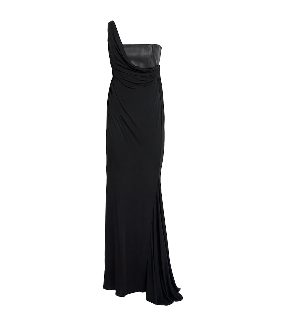 Alex Perry Womens Leather-Jersey Asymmetric Gown Black Image 1
