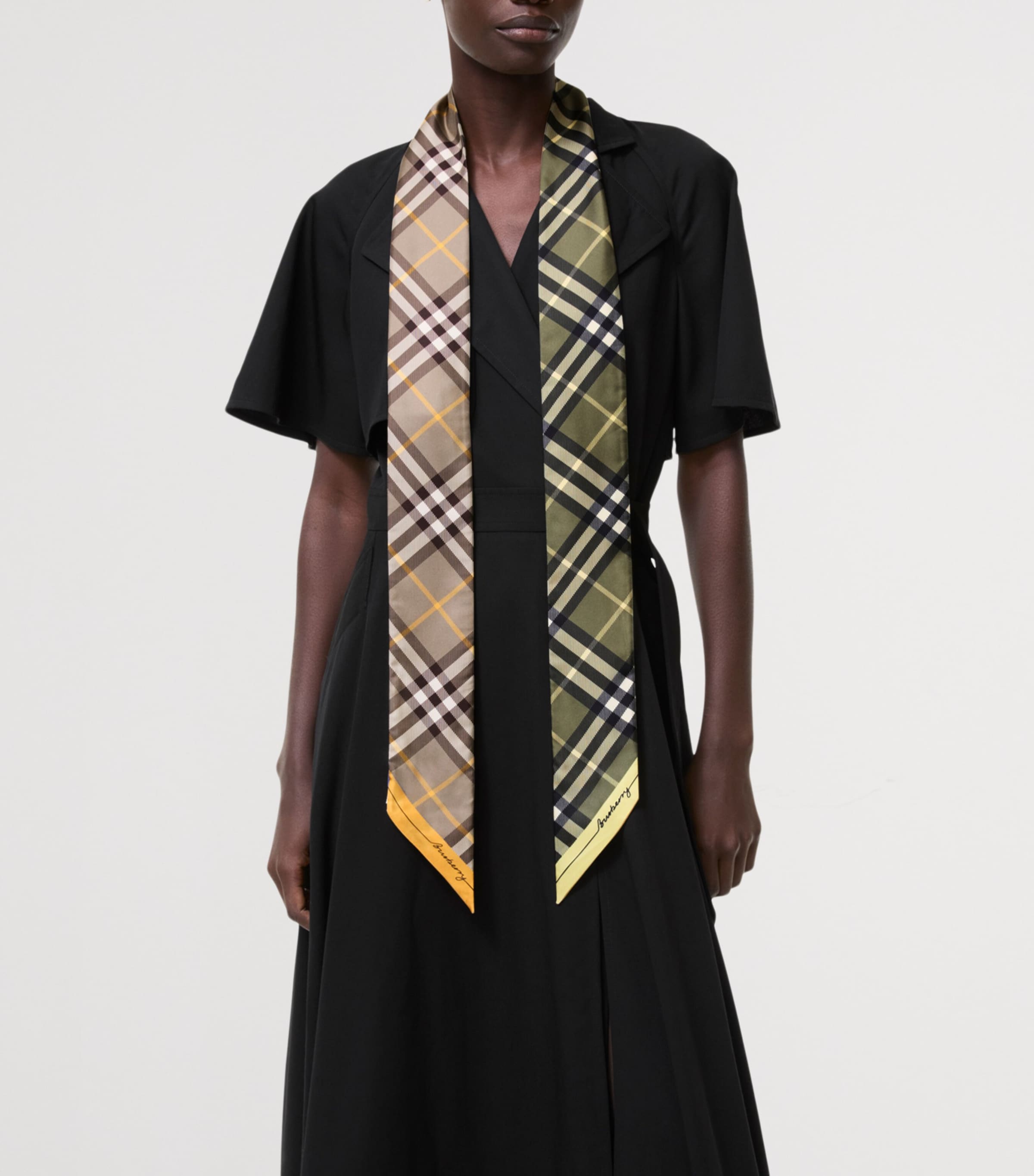 Burberry Silk Reversible Check Skinny Scarf Vole/pea Image 3