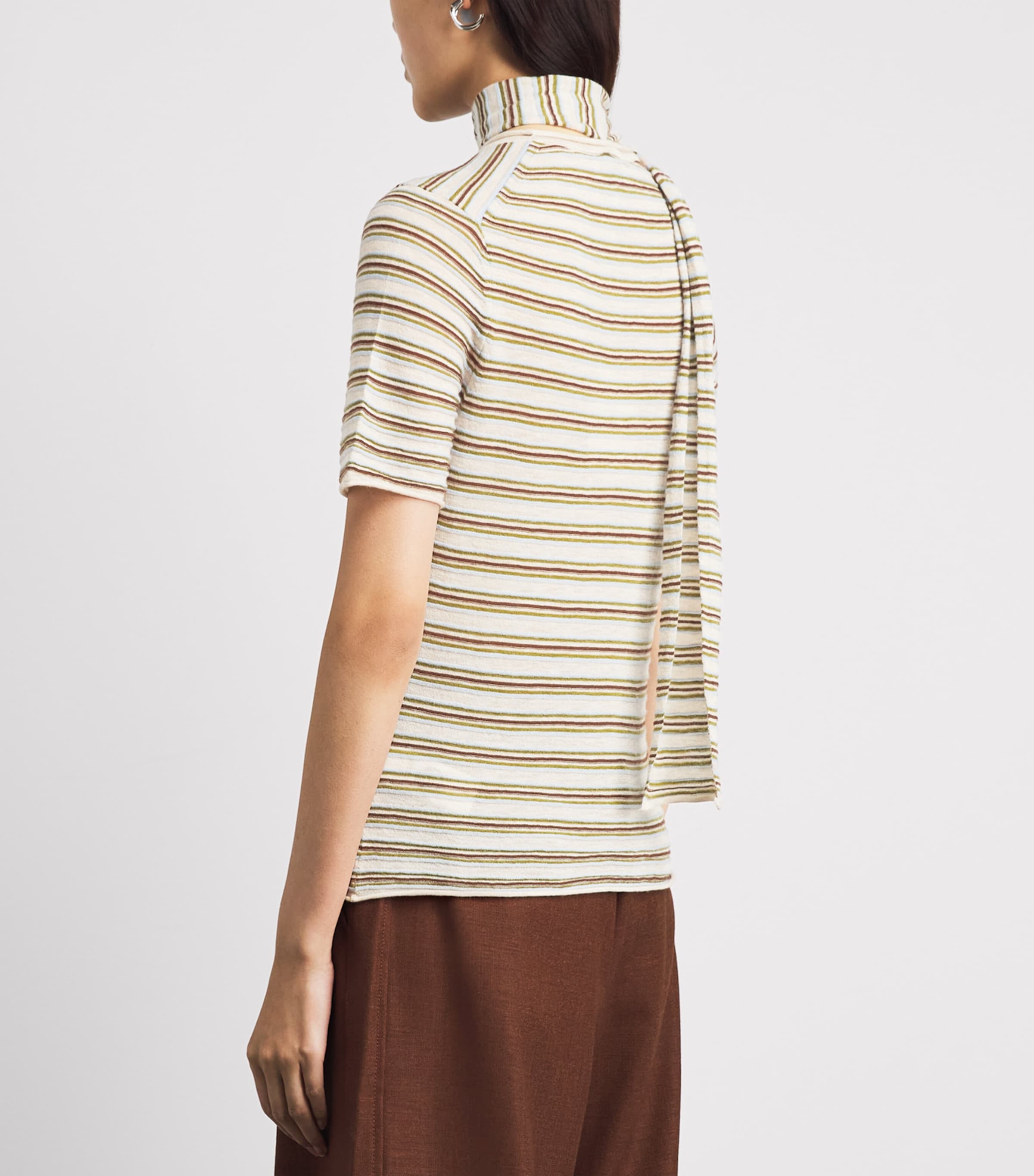 ME+EM Womens Wool-Cashmere Stripe Barely There T-Shirt Oatmeal Multi Image 5