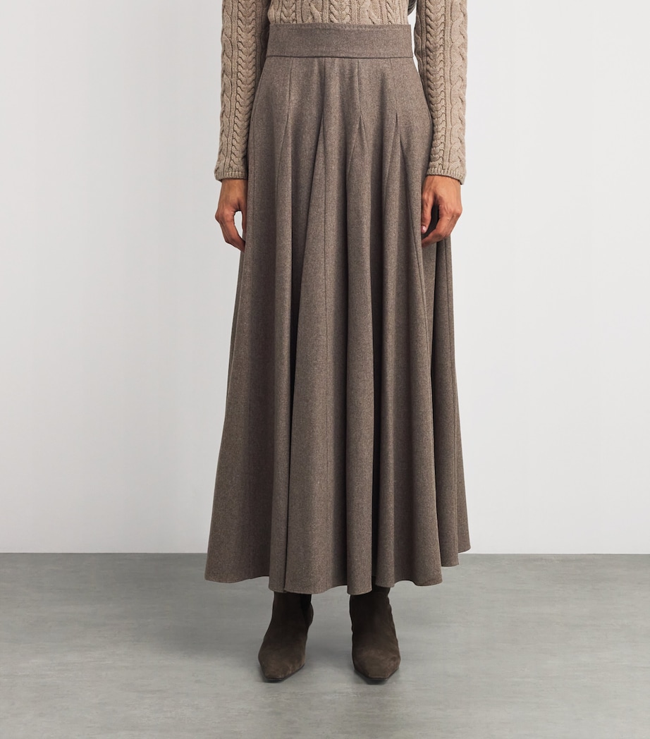 Stretch Wool Flared Maxi Skirt HAZELNUT BROWN Image 3
